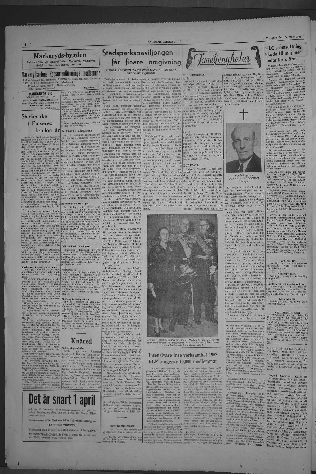Laholms Tidning Fredag 27 mars 1953, sida 4