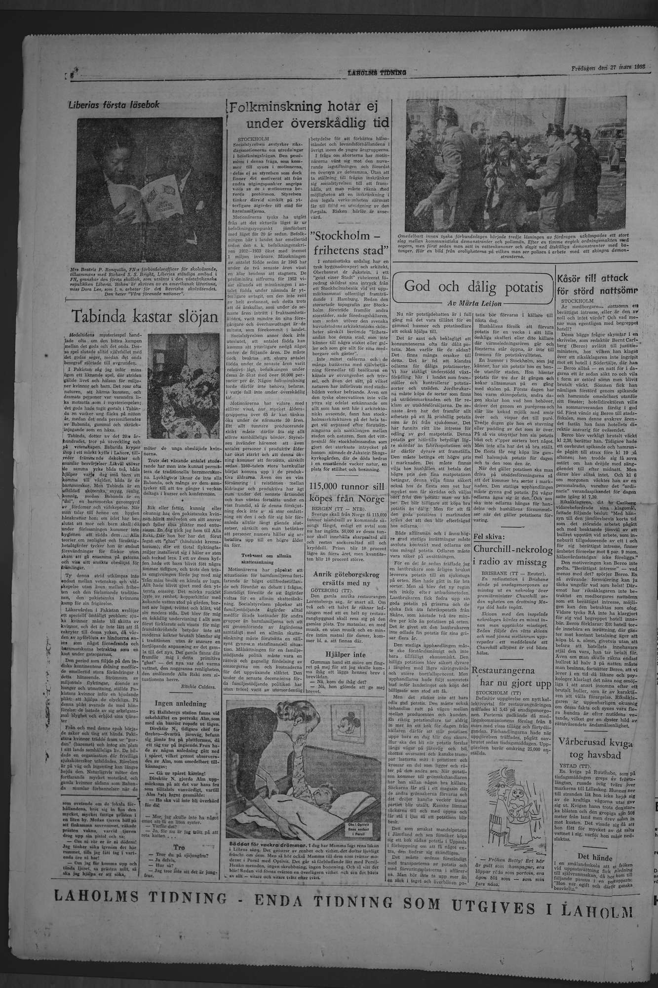 Laholms Tidning Fredag 27 mars 1953, sida 6