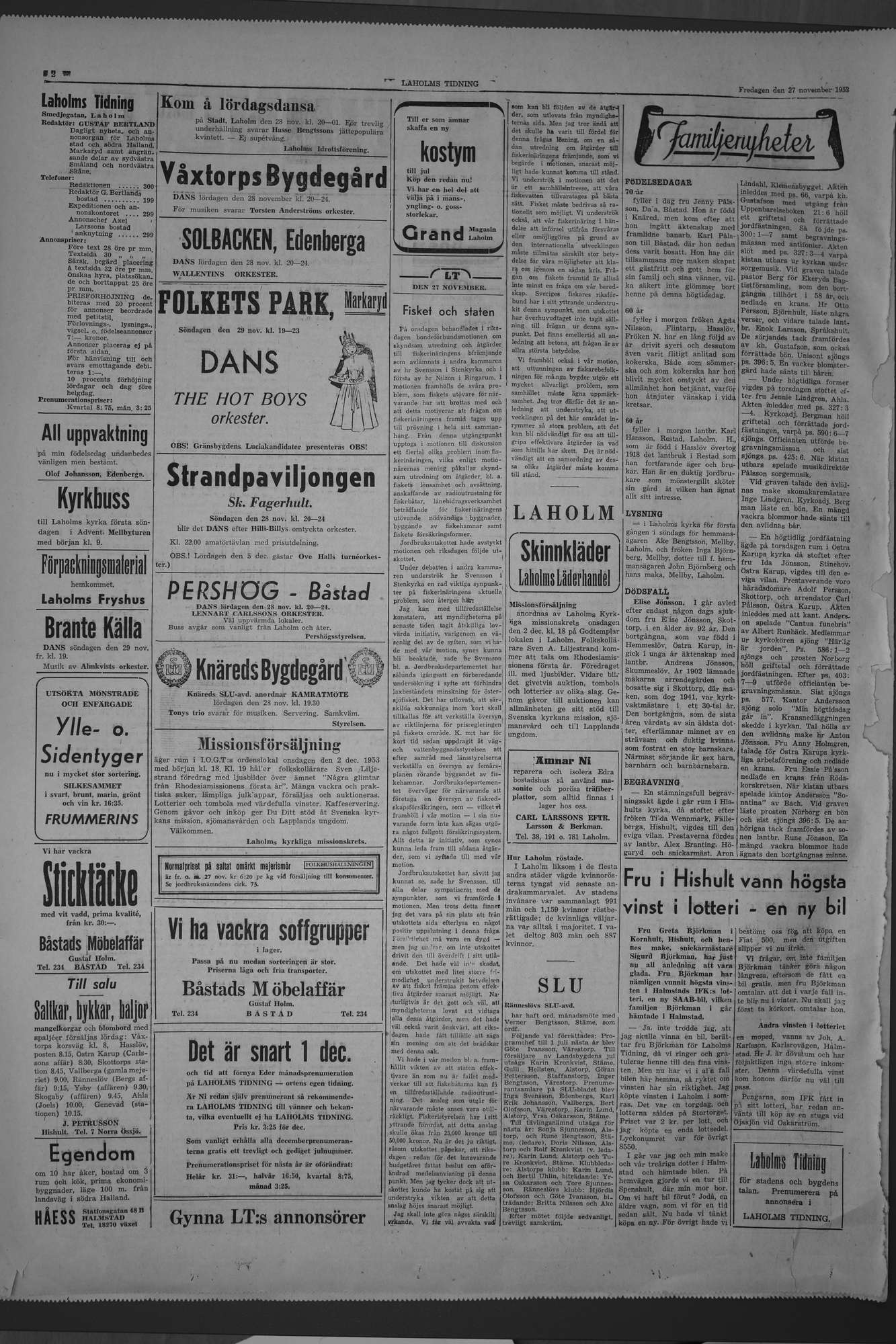 Laholms Tidning Fredag 27 november 1953, sida 2