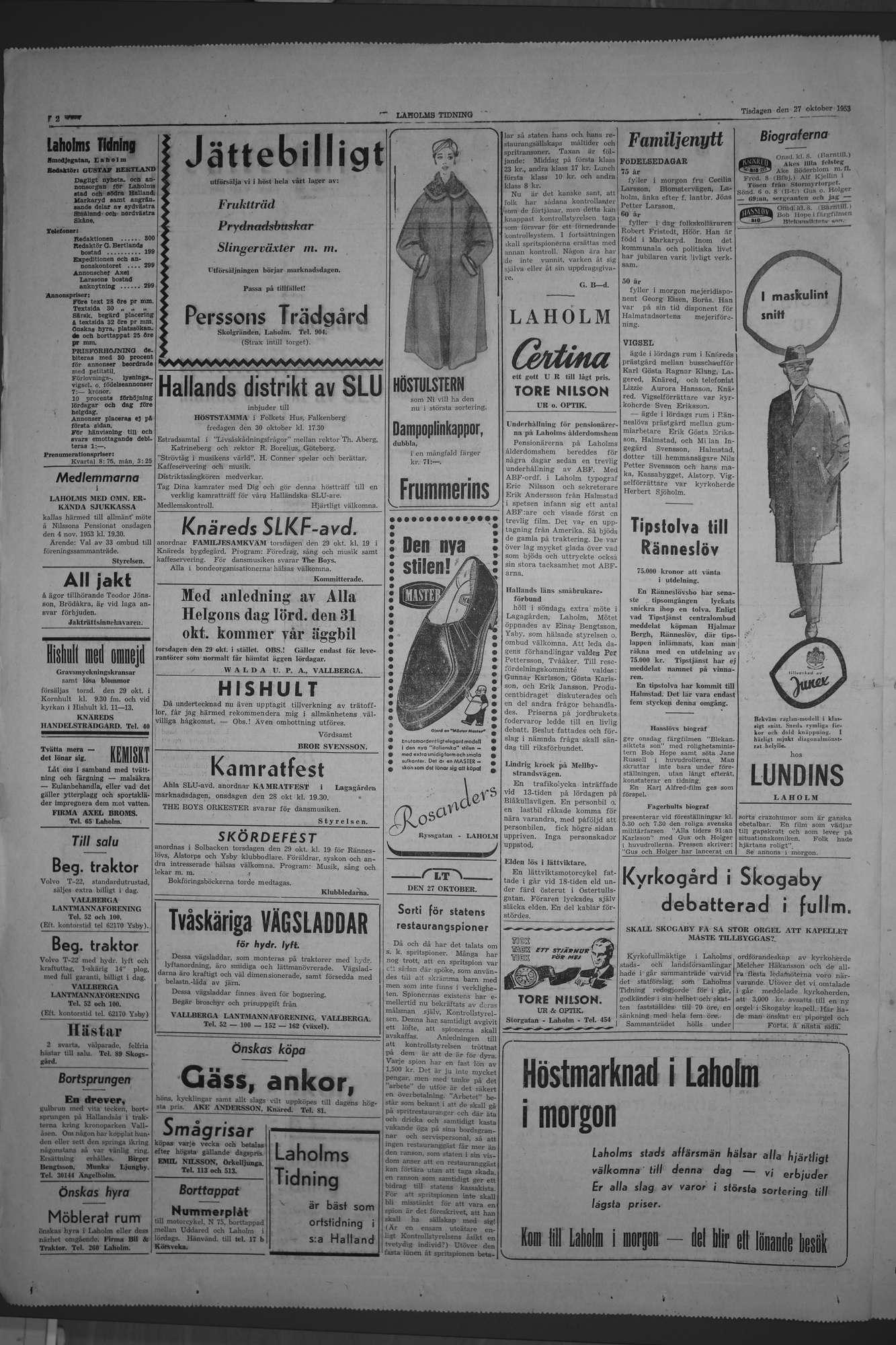 Laholms Tidning Tisdag 27 oktober 1953, sida 2