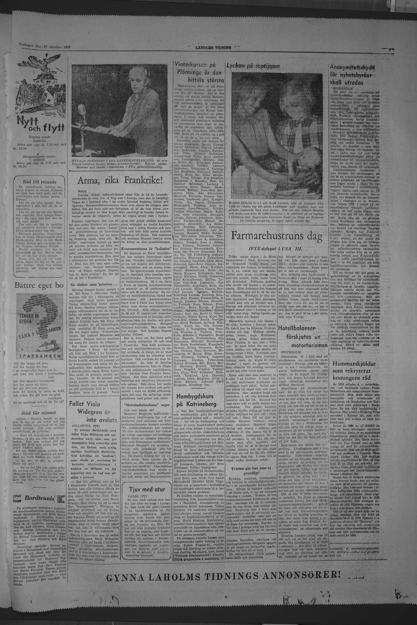 Laholms Tidning Tisdag 27 oktober 1953, sida 7
