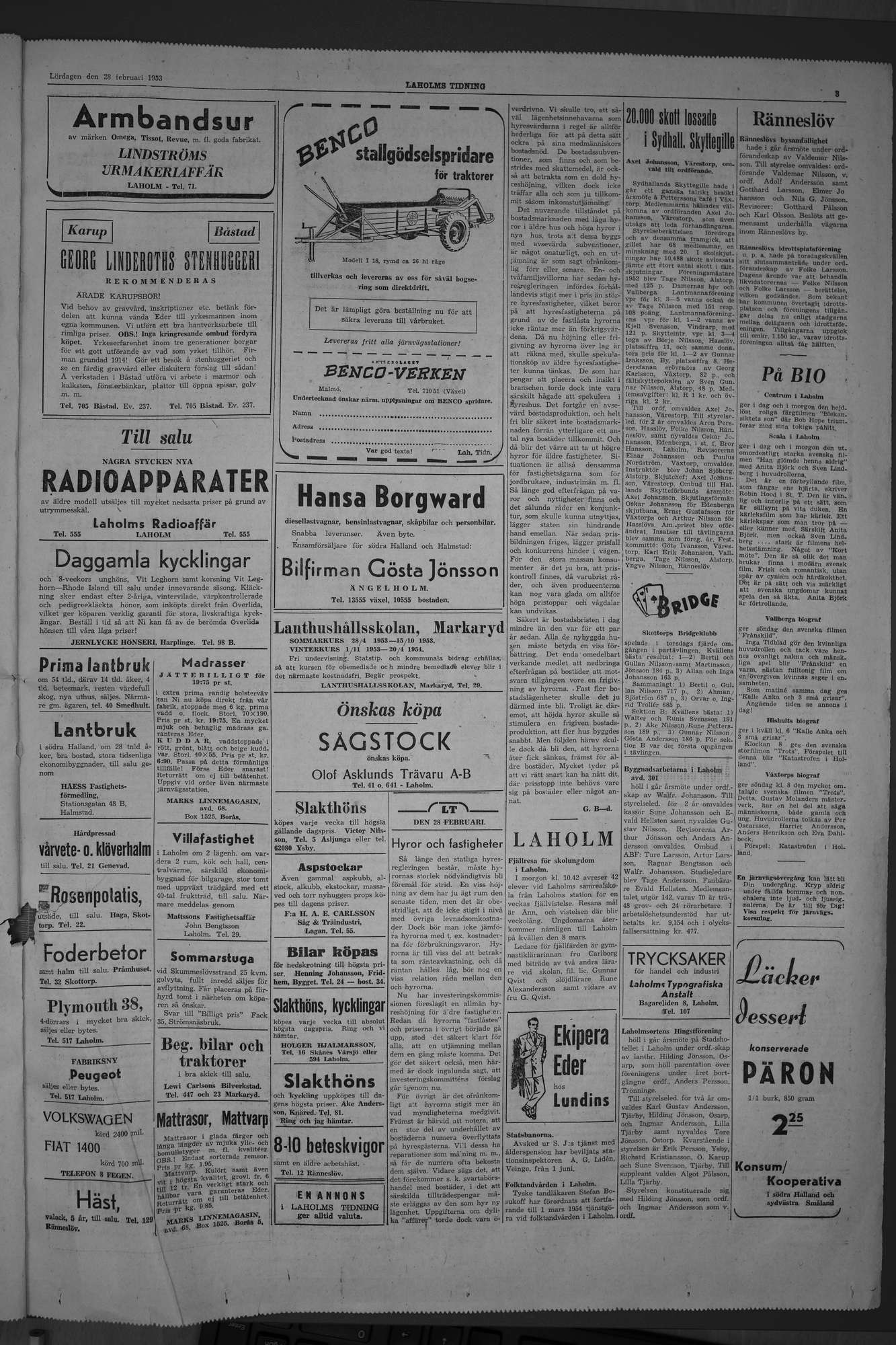 Laholms Tidning Lördag 28 februari 1953, sida 3