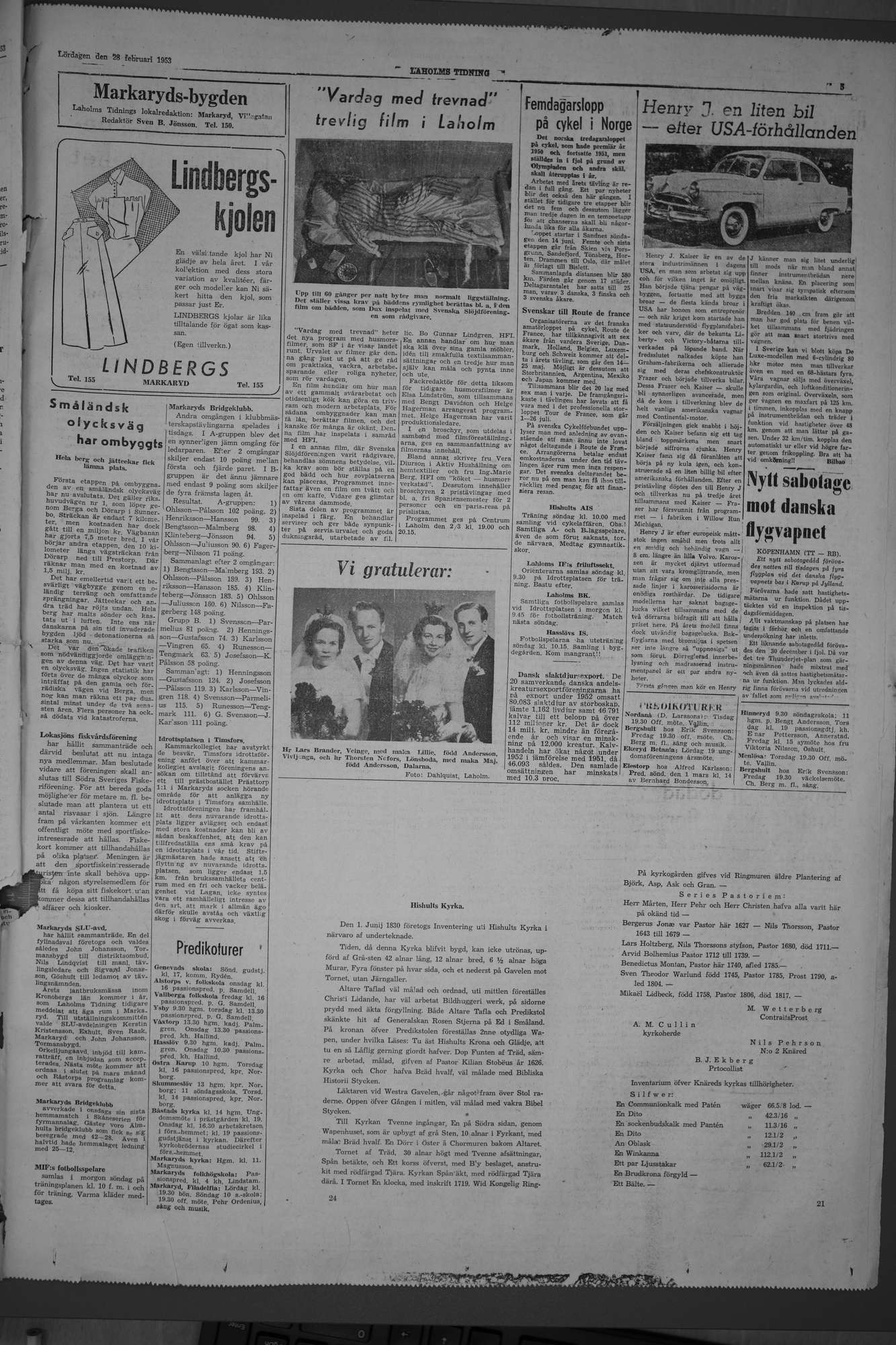 Laholms Tidning Lördag 28 februari 1953, sida 5