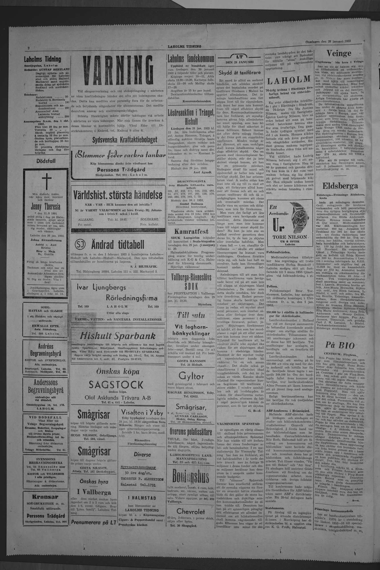 Laholms Tidning Onsdag 28 januari 1953, sida 2