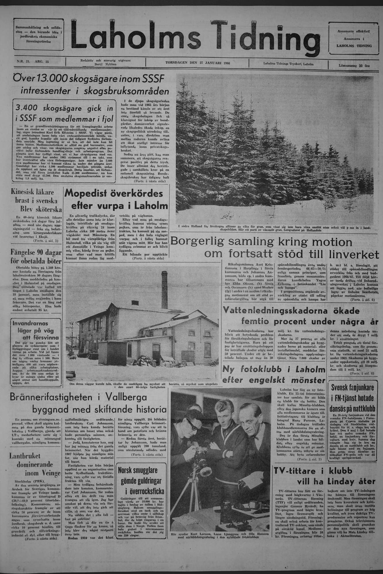 Laholms Tidning Torsdag 27 januari 1966, sida 1