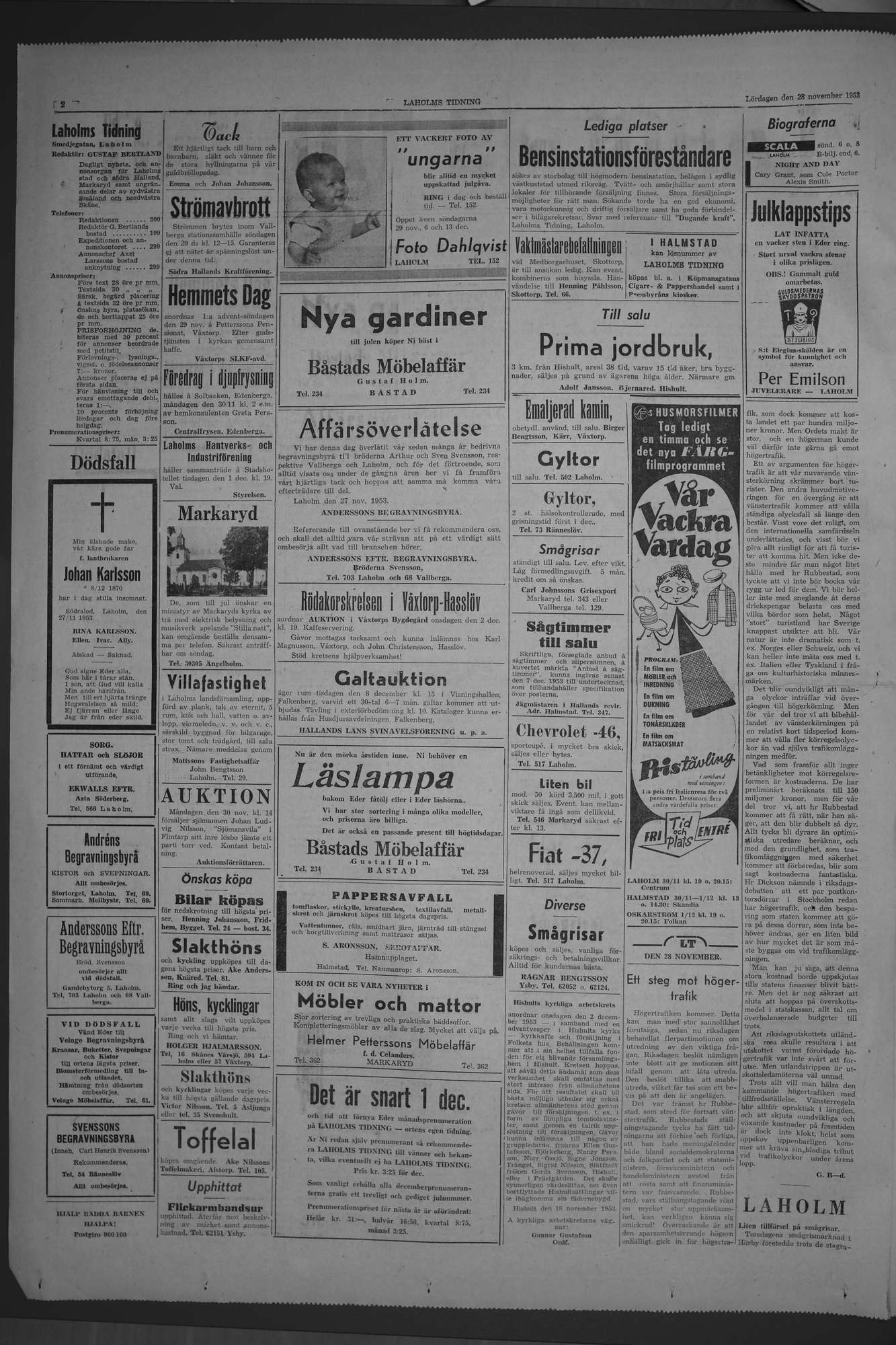 Laholms Tidning Lördag 28 november 1953, sida 2