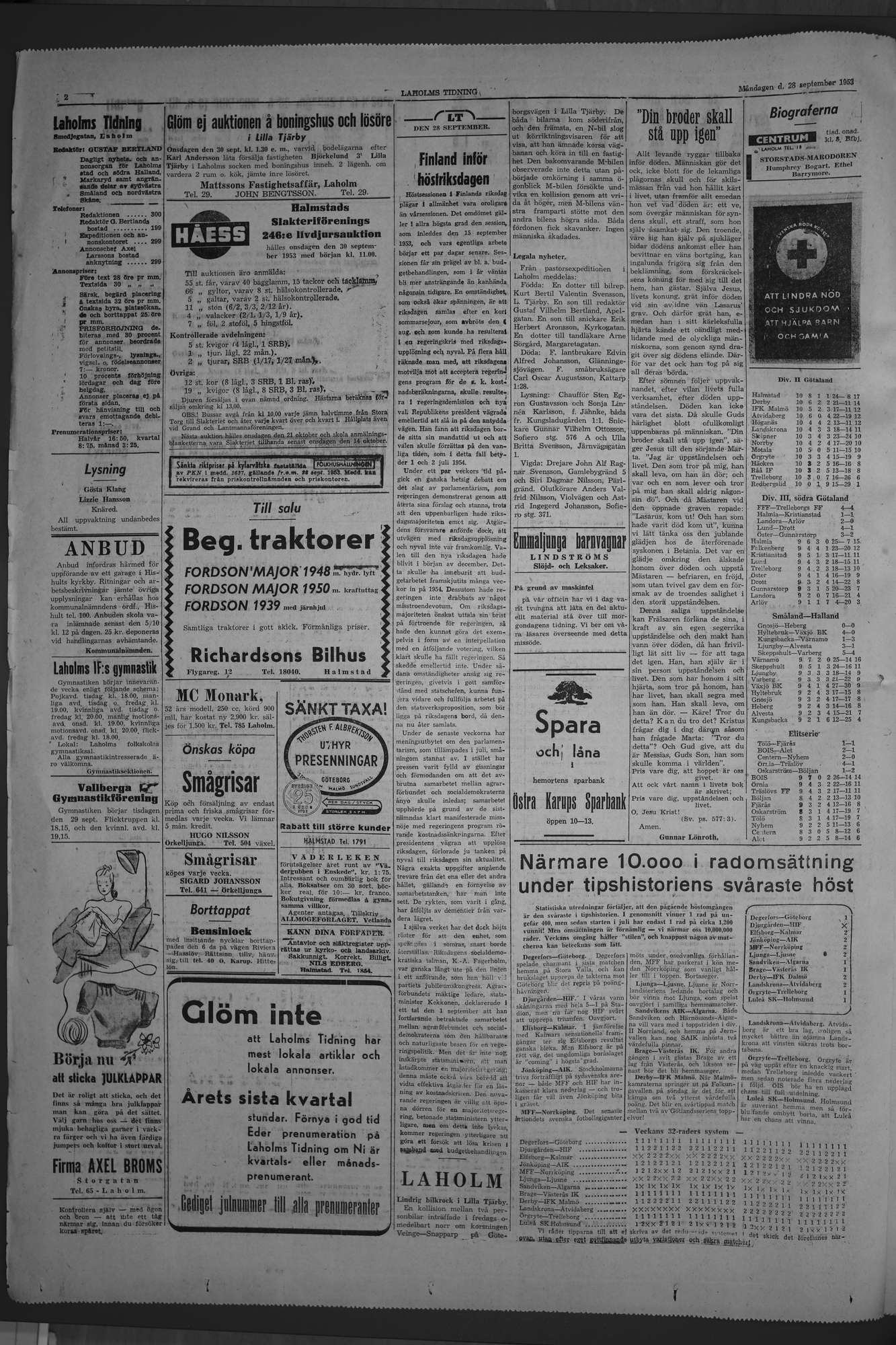 Laholms Tidning Måndag 28 september 1953, sida 2