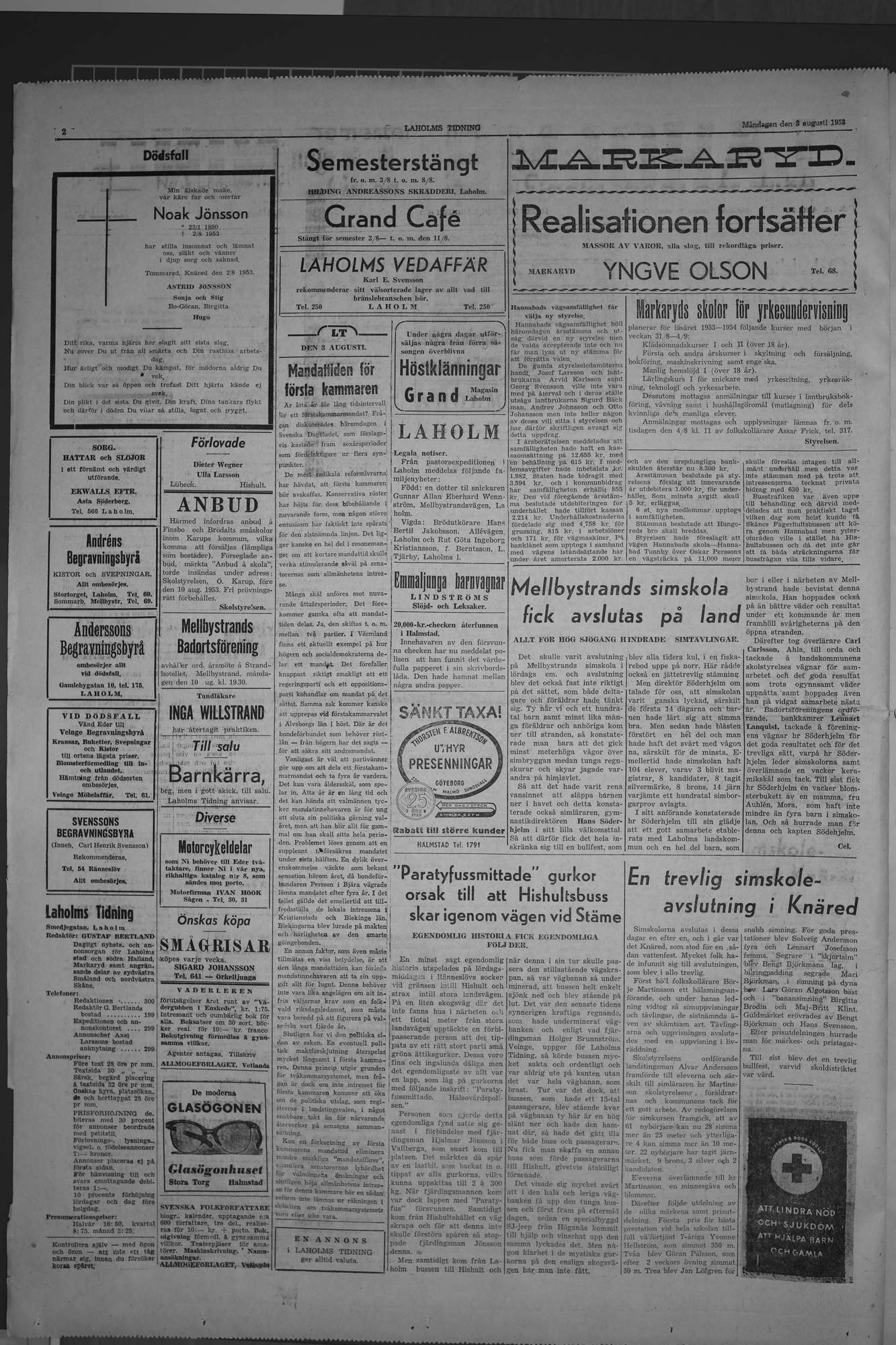Laholms Tidning Måndag 3 augusti 1953, sida 2