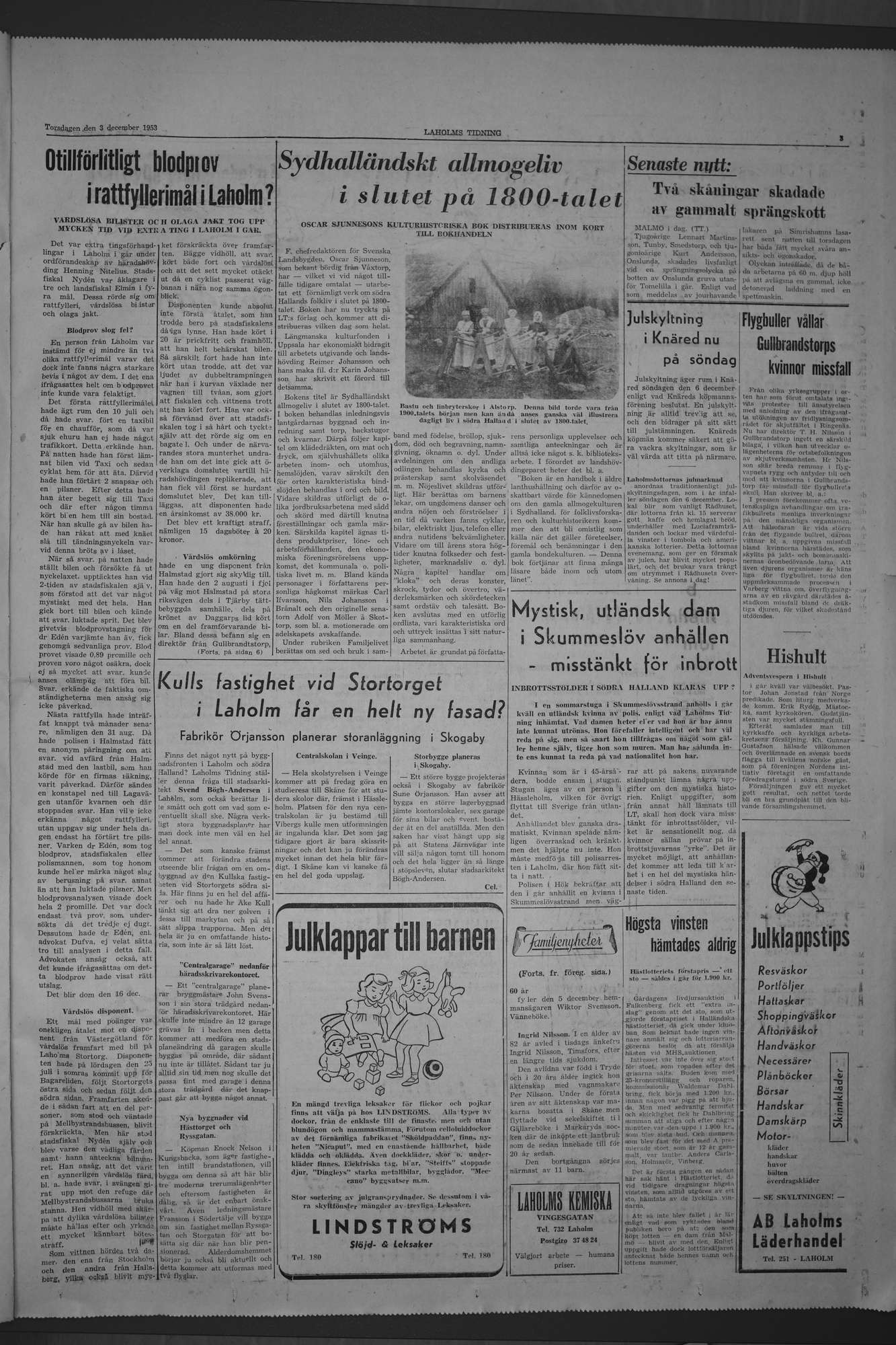 Laholms Tidning Torsdag 3 december 1953, sida 3