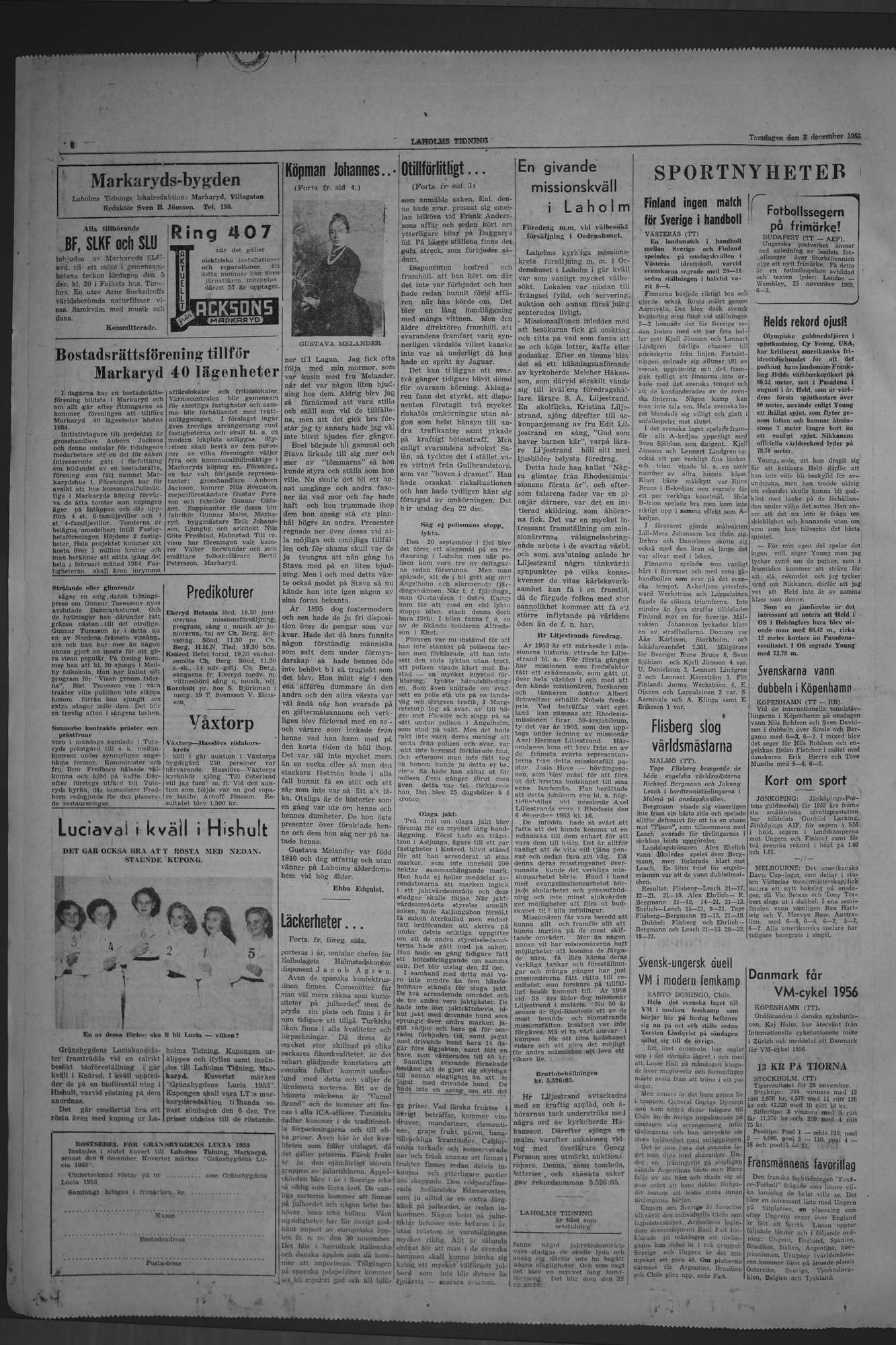Laholms Tidning Torsdag 3 december 1953, sida 6