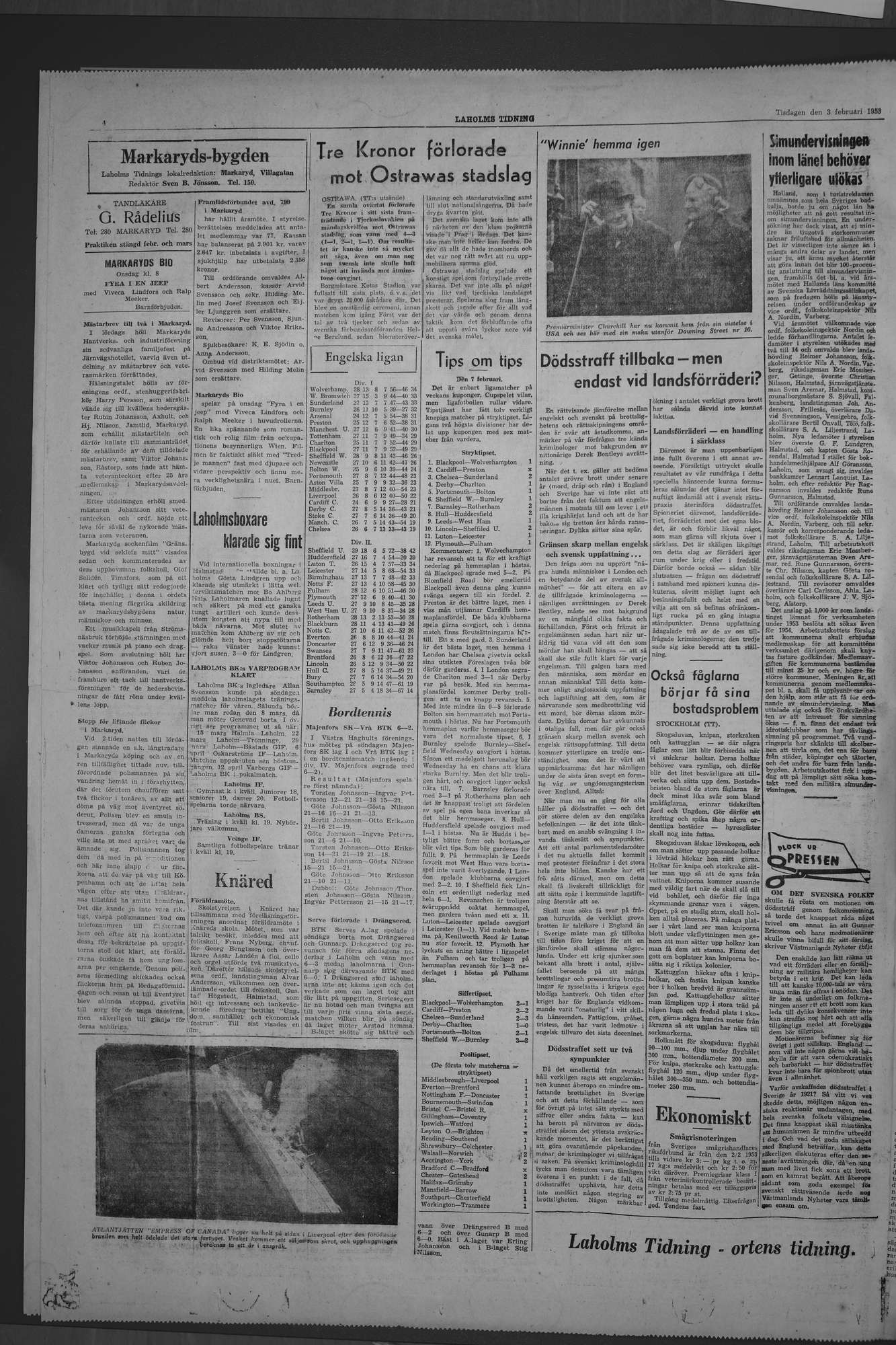 Laholms Tidning Tisdag 3 februari 1953, sida 4