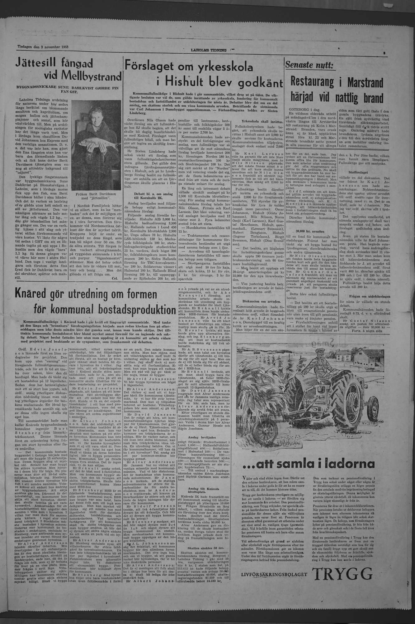 Laholms Tidning Tisdag 3 november 1953, sida 3