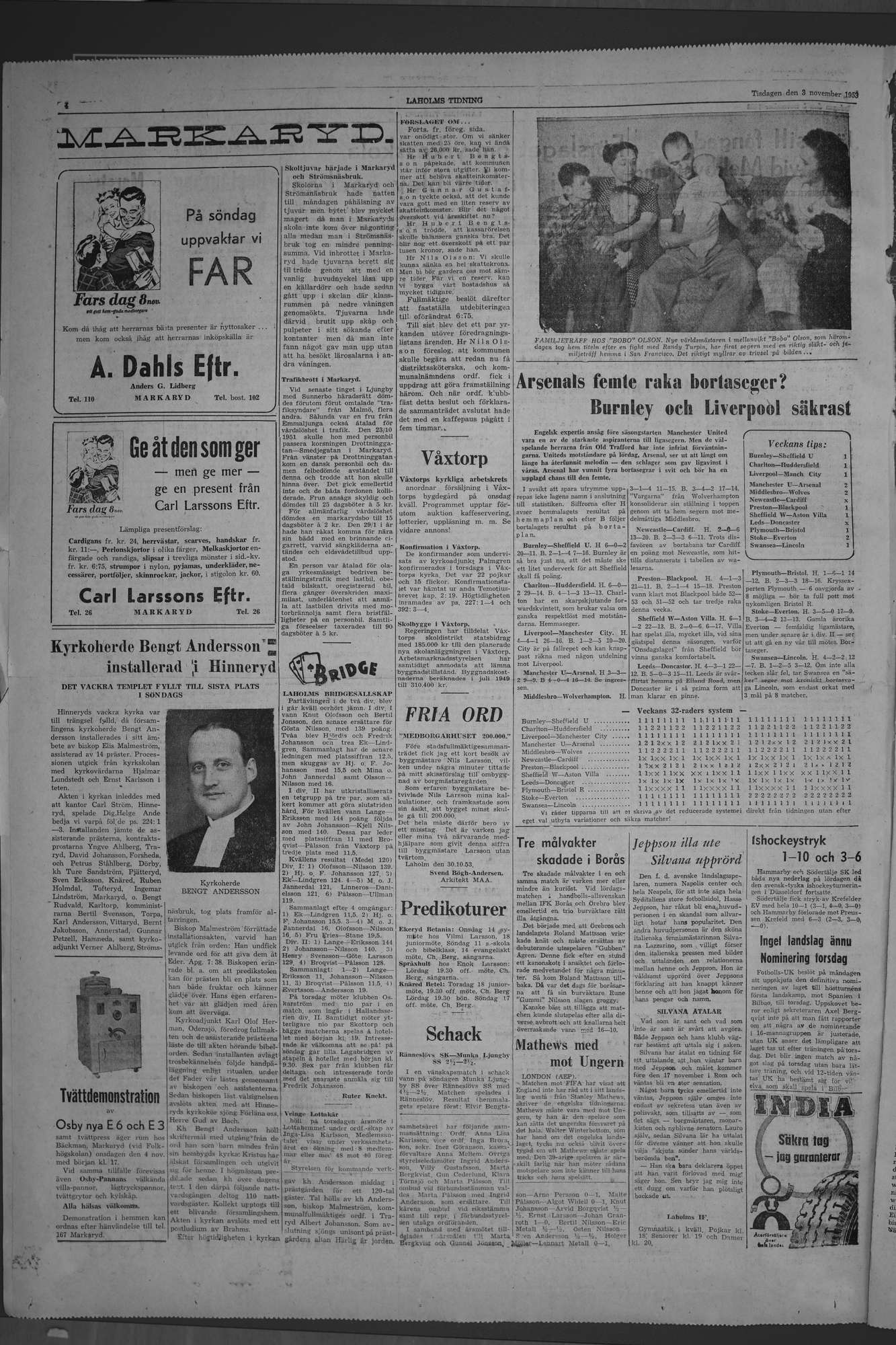 Laholms Tidning Tisdag 3 november 1953, sida 4
