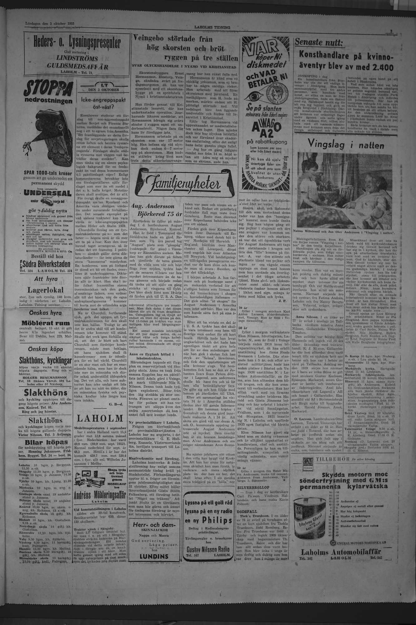 Laholms Tidning Lördag 3 oktober 1953, sida 3