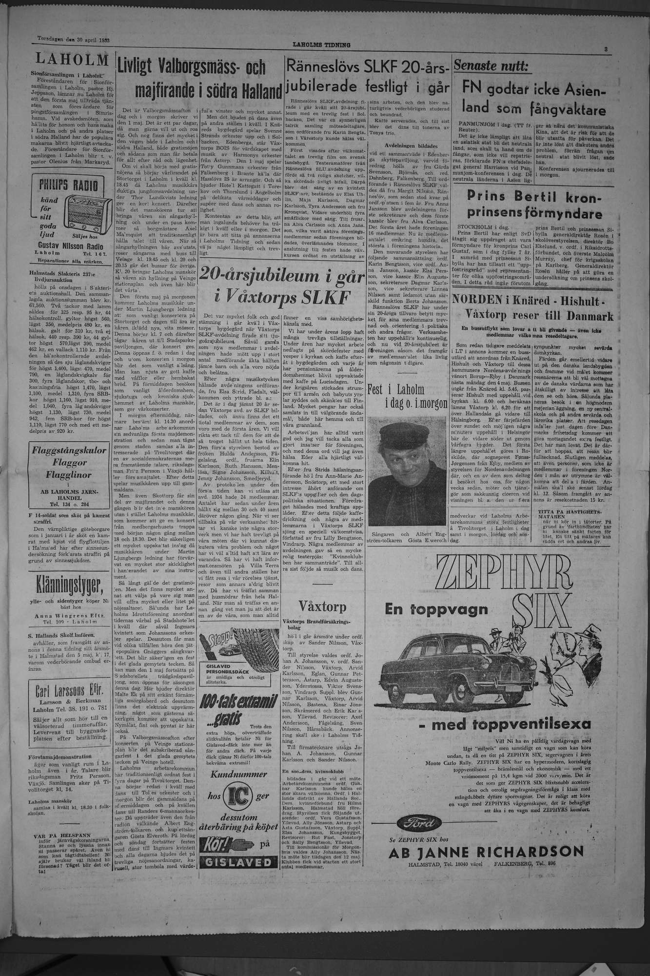 Laholms Tidning Torsdag 30 april 1953, sida 3