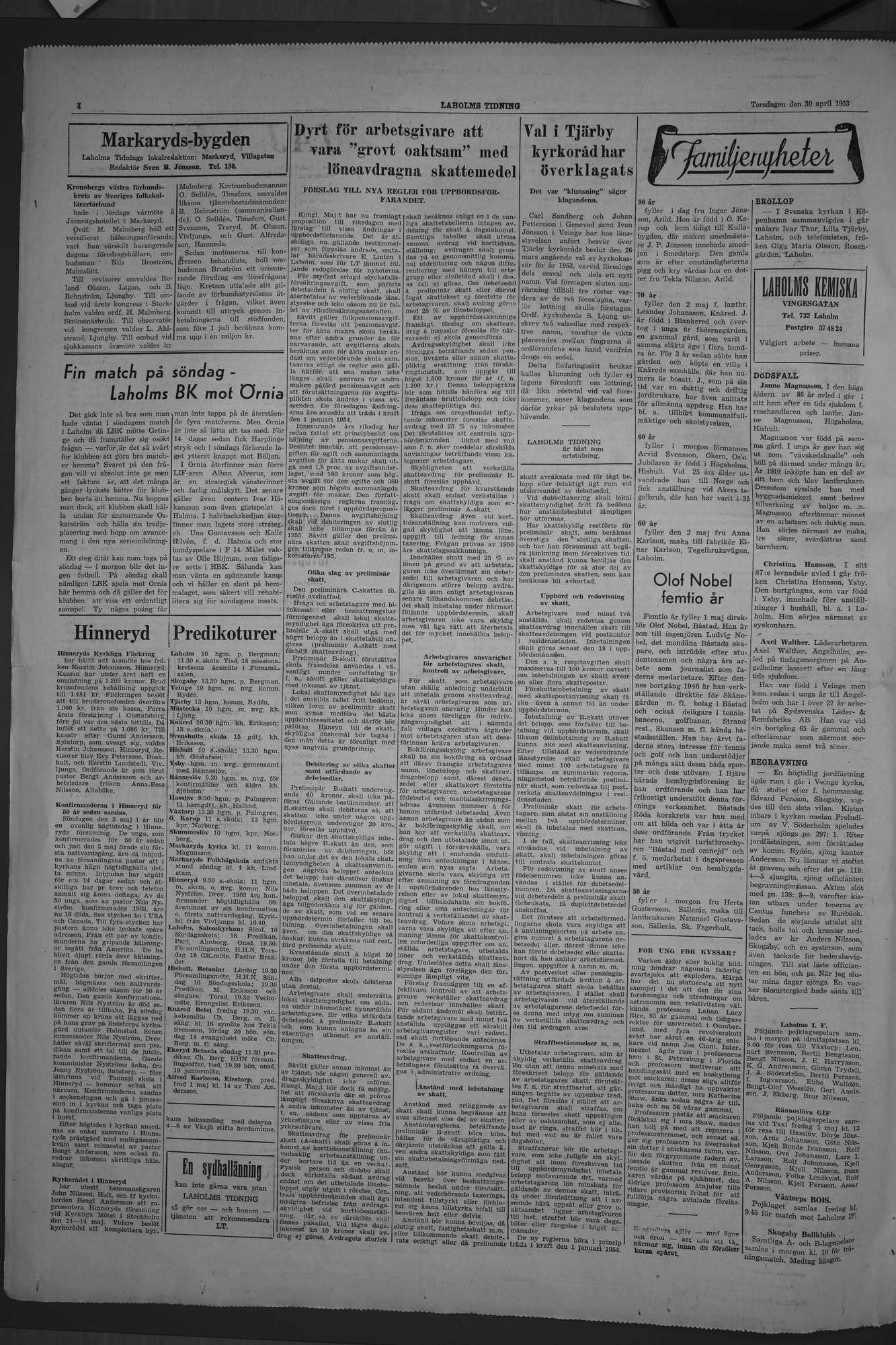 Laholms Tidning Torsdag 30 april 1953, sida 4