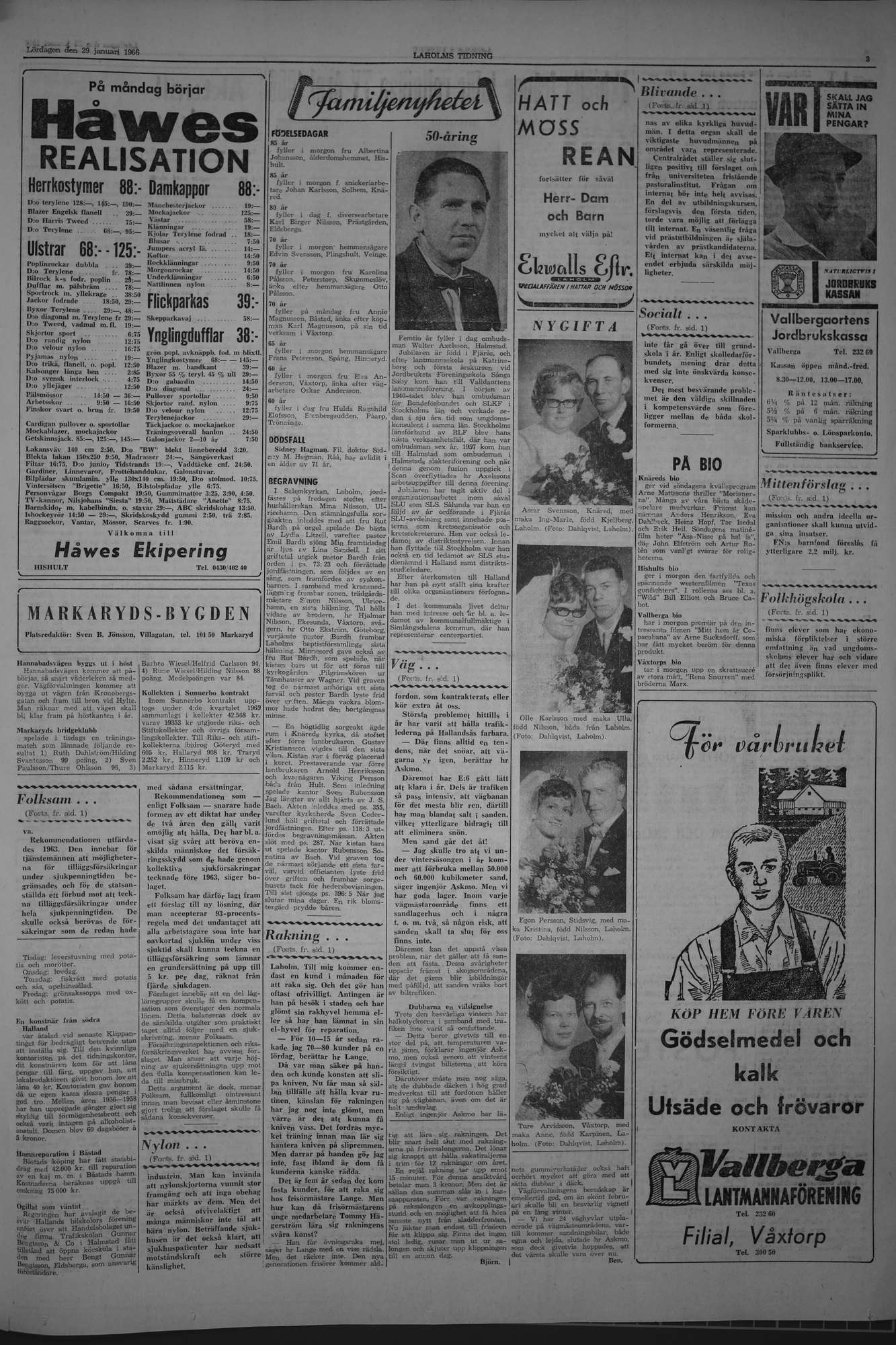 Laholms Tidning Lördag 29 januari 1966, sida 3