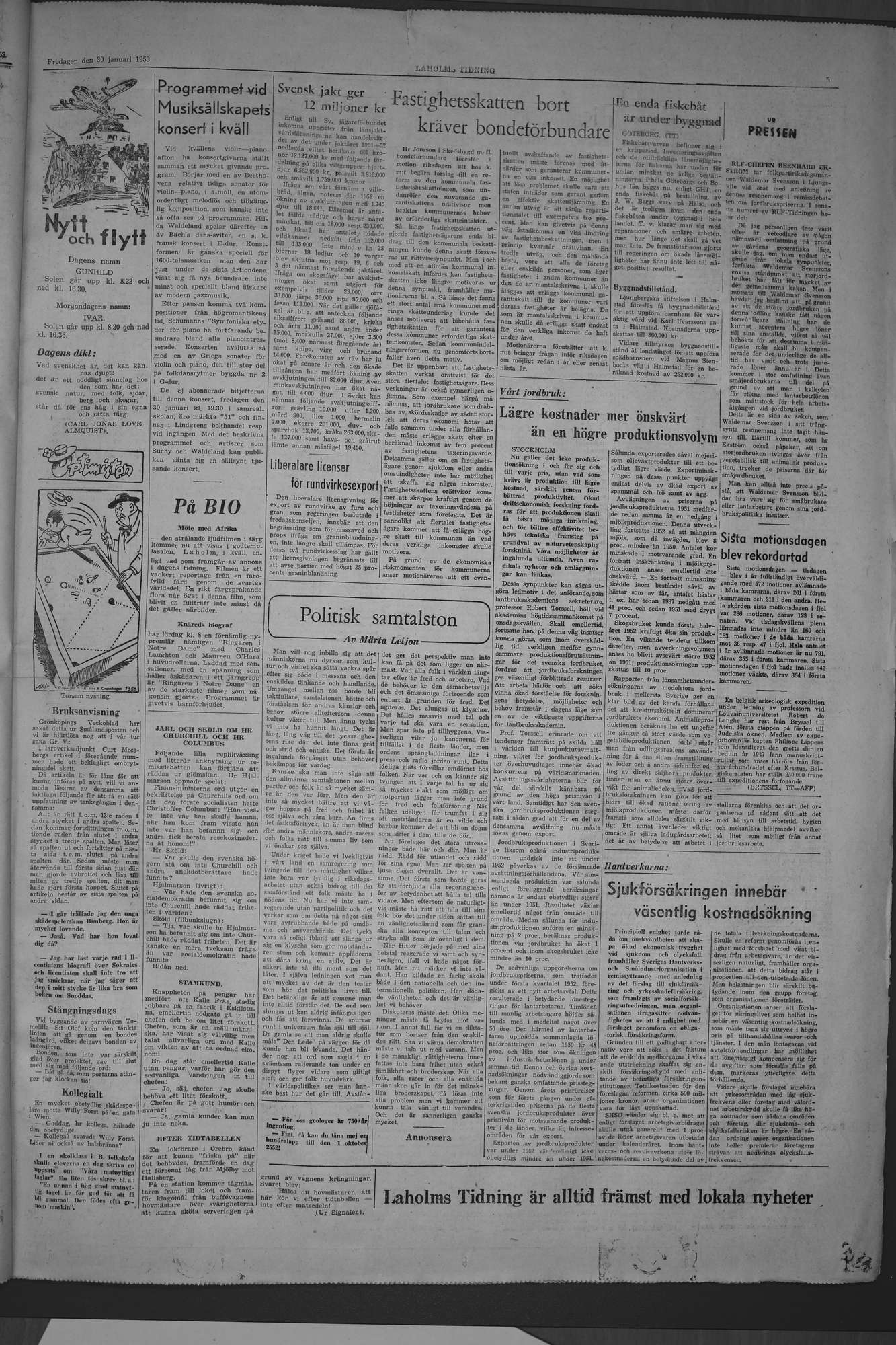 Laholms Tidning Fredag 30 januari 1953, sida 5