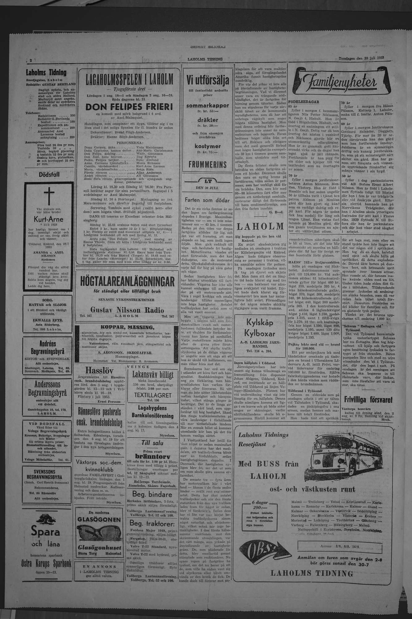Laholms Tidning Torsdag 30 juli 1953, sida 2