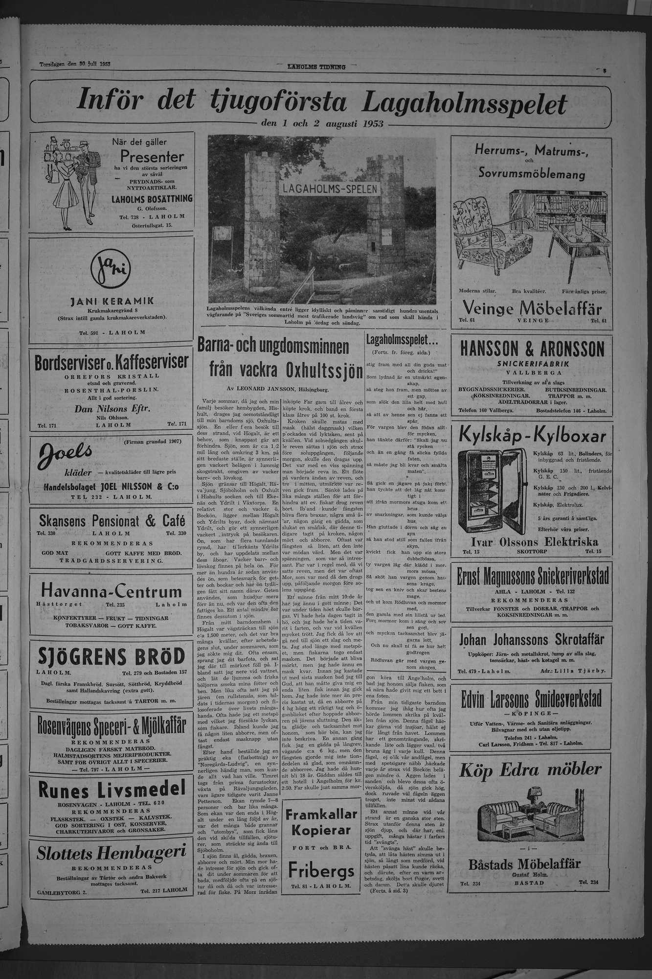 Laholms Tidning Torsdag 30 juli 1953, sida 5