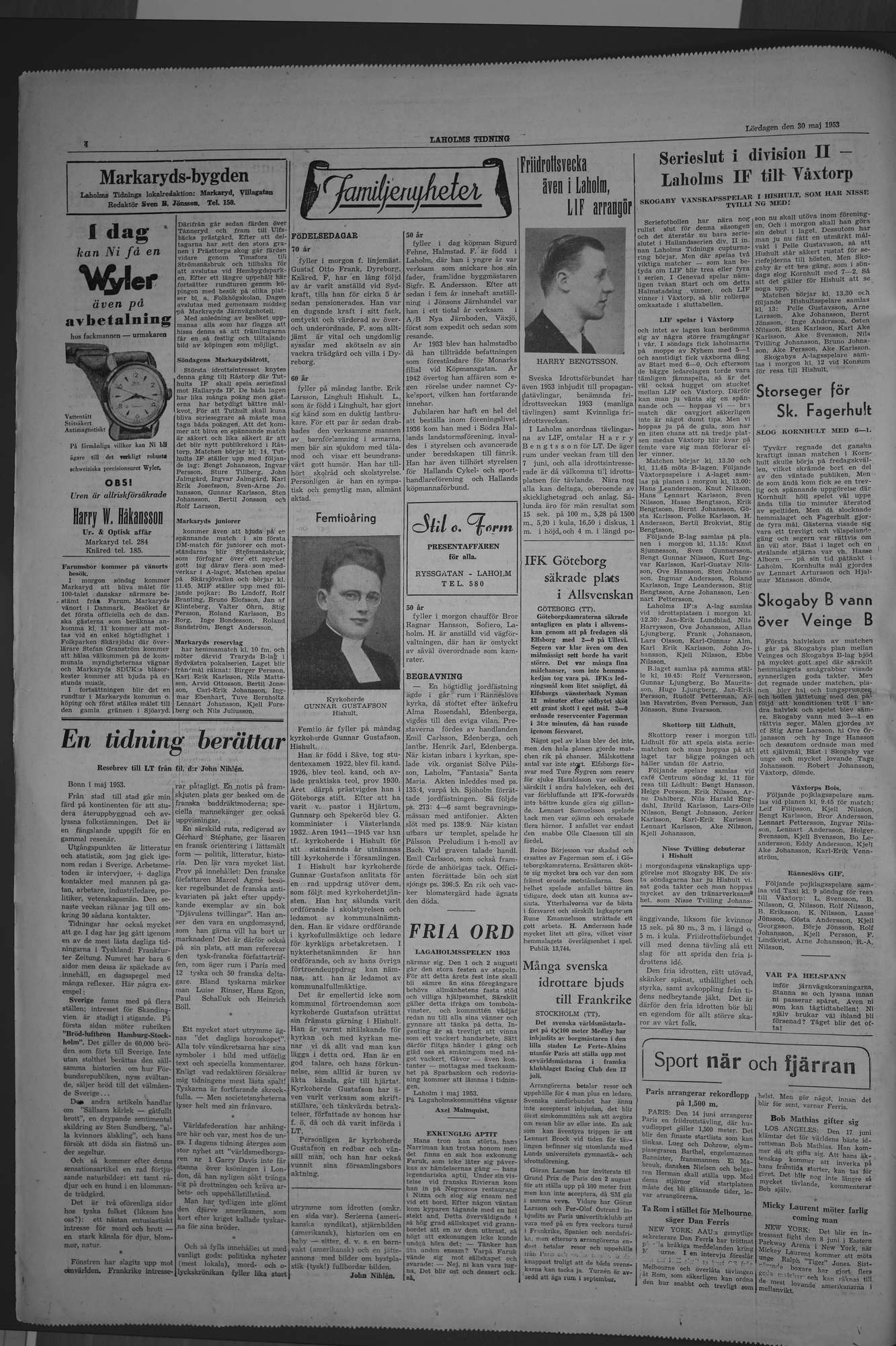 Laholms Tidning Lördag 30 maj 1953, sida 4