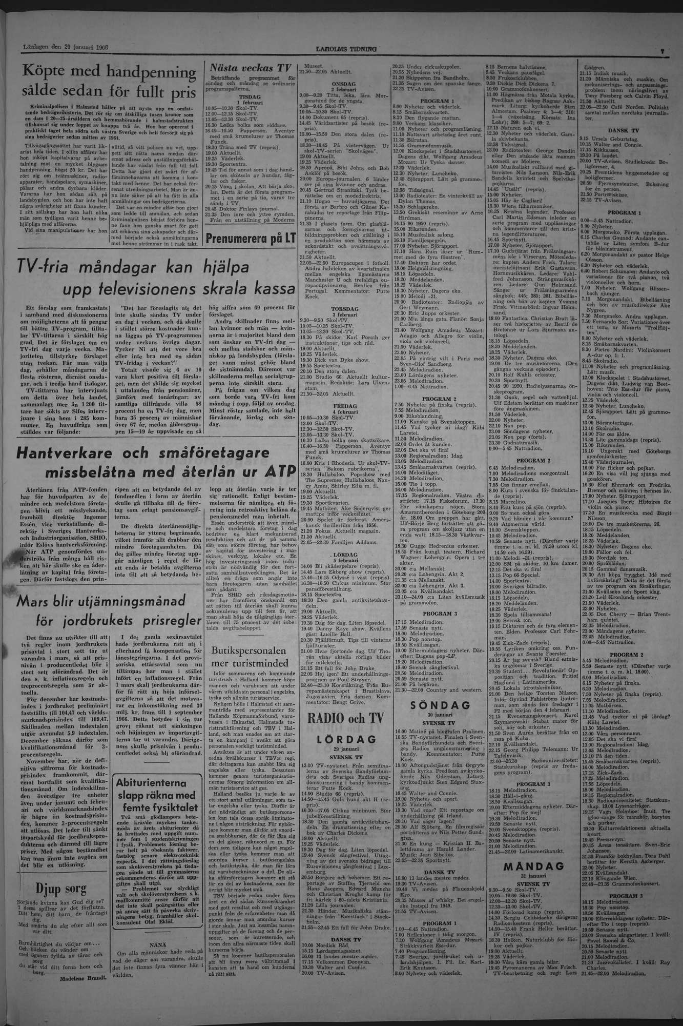 Laholms Tidning Lördag 29 januari 1966, sida 7