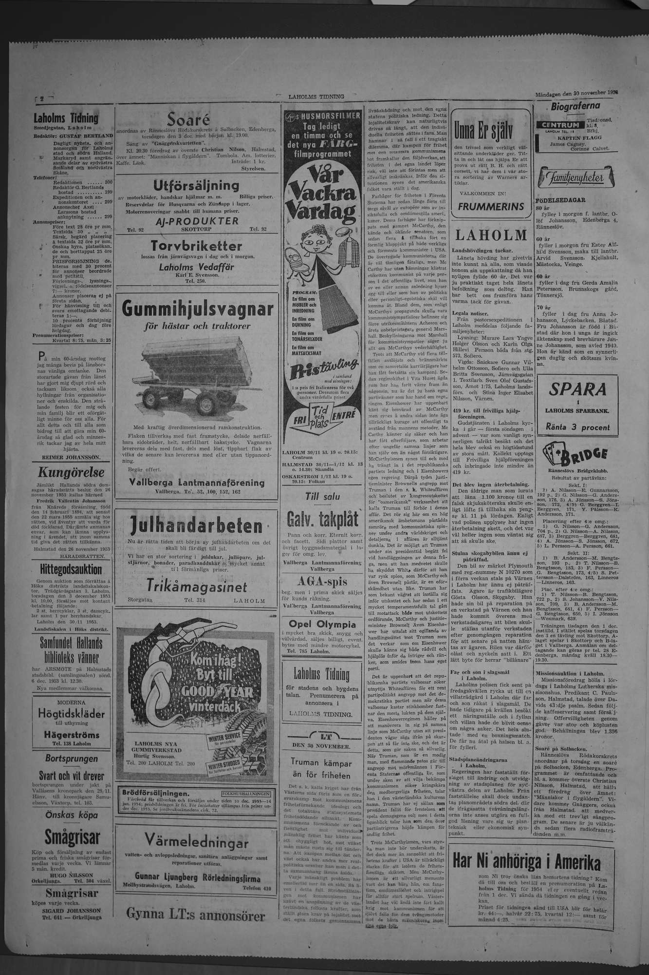 Laholms Tidning Måndag 30 november 1953, sida 2