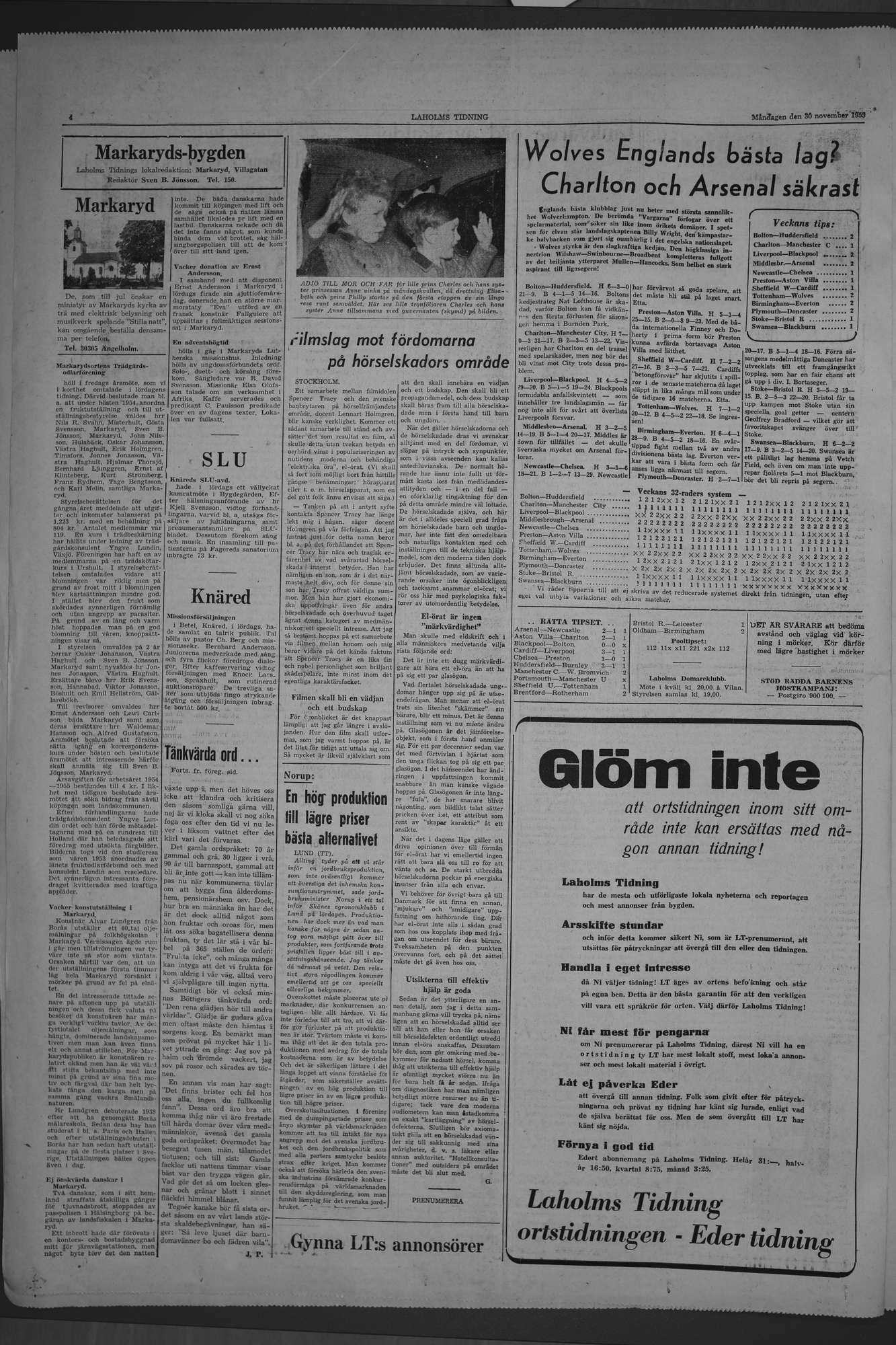 Laholms Tidning Måndag 30 november 1953, sida 4