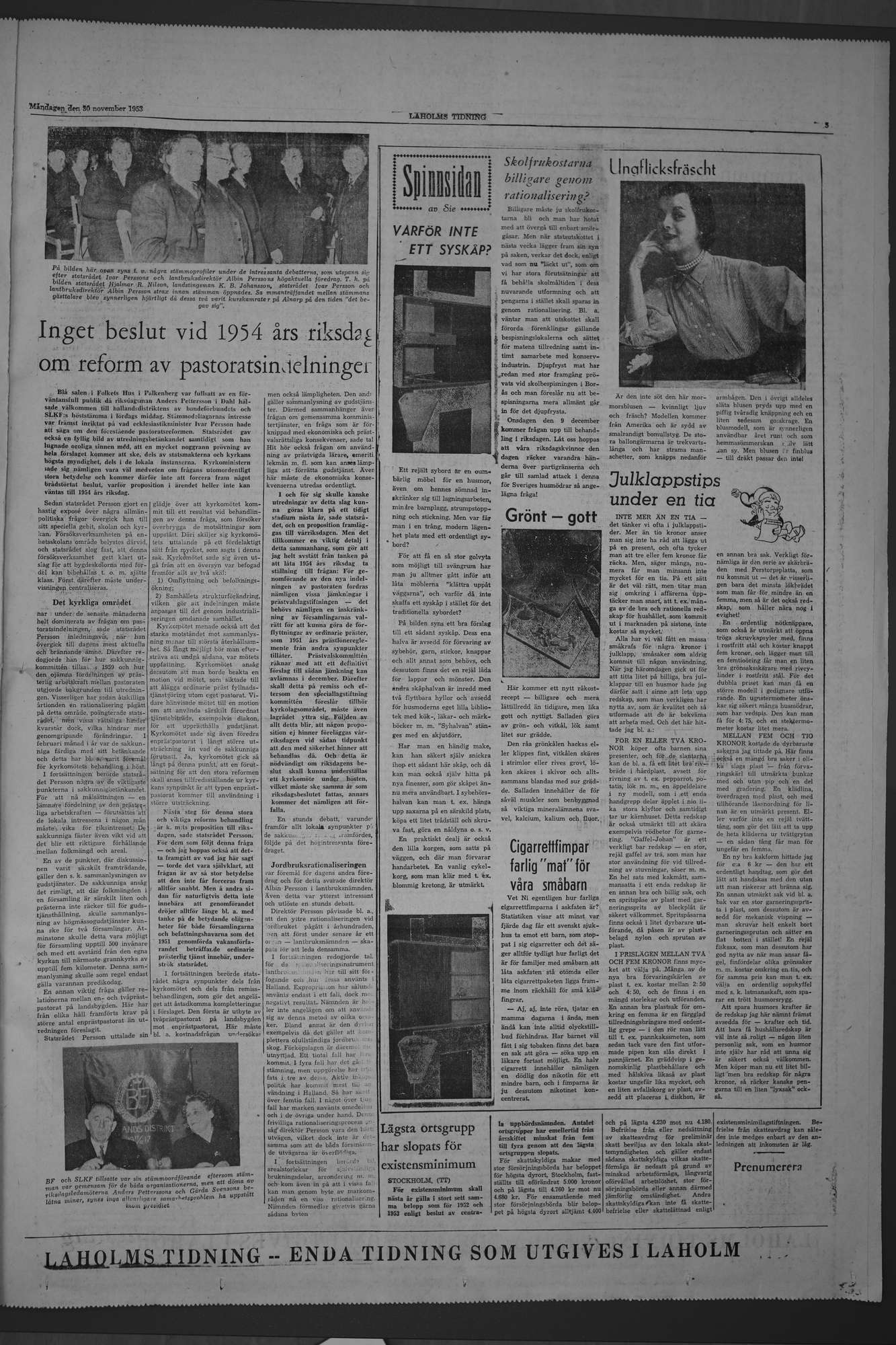 Laholms Tidning Måndag 30 november 1953, sida 5