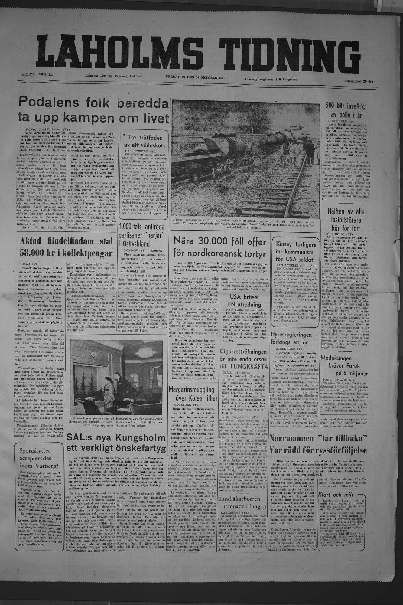 Laholms Tidning Fredag 30 oktober 1953, sida 1