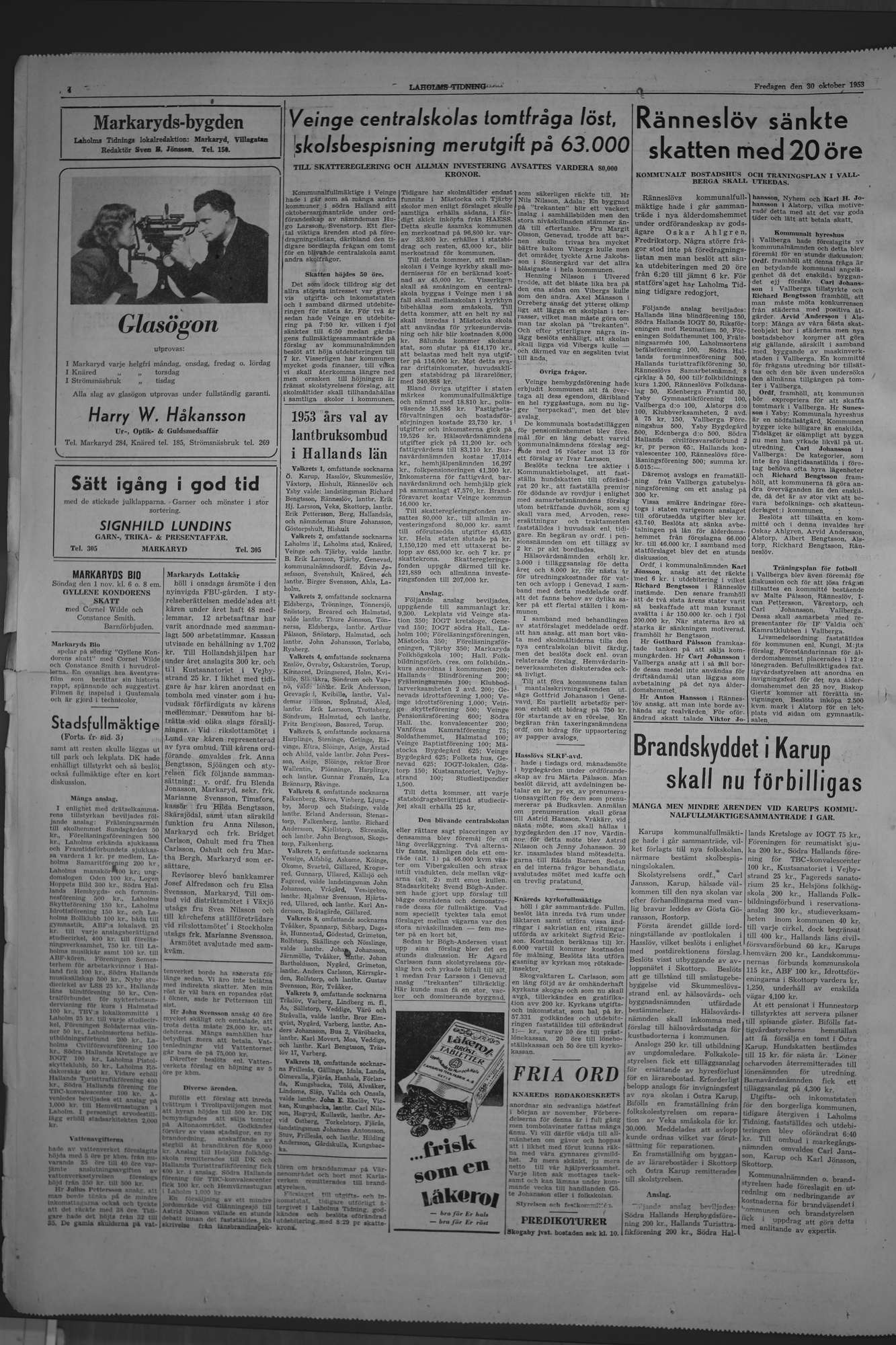 Laholms Tidning Fredag 30 oktober 1953, sida 4