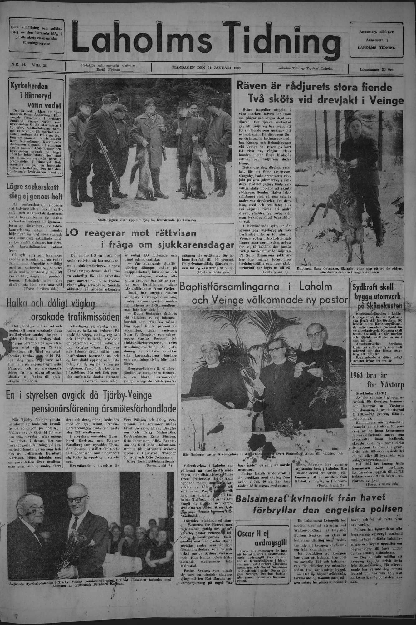 Laholms Tidning Måndag 31 januari 1966, sida 1