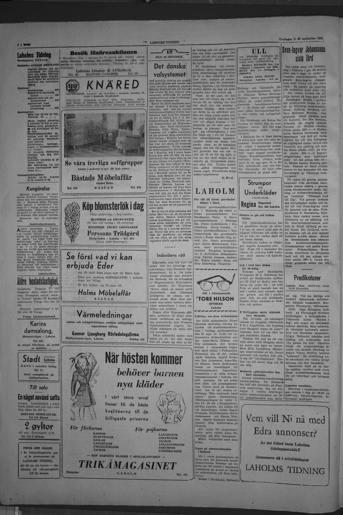 Laholms Tidning Onsdag 30 september 1953, sida 2