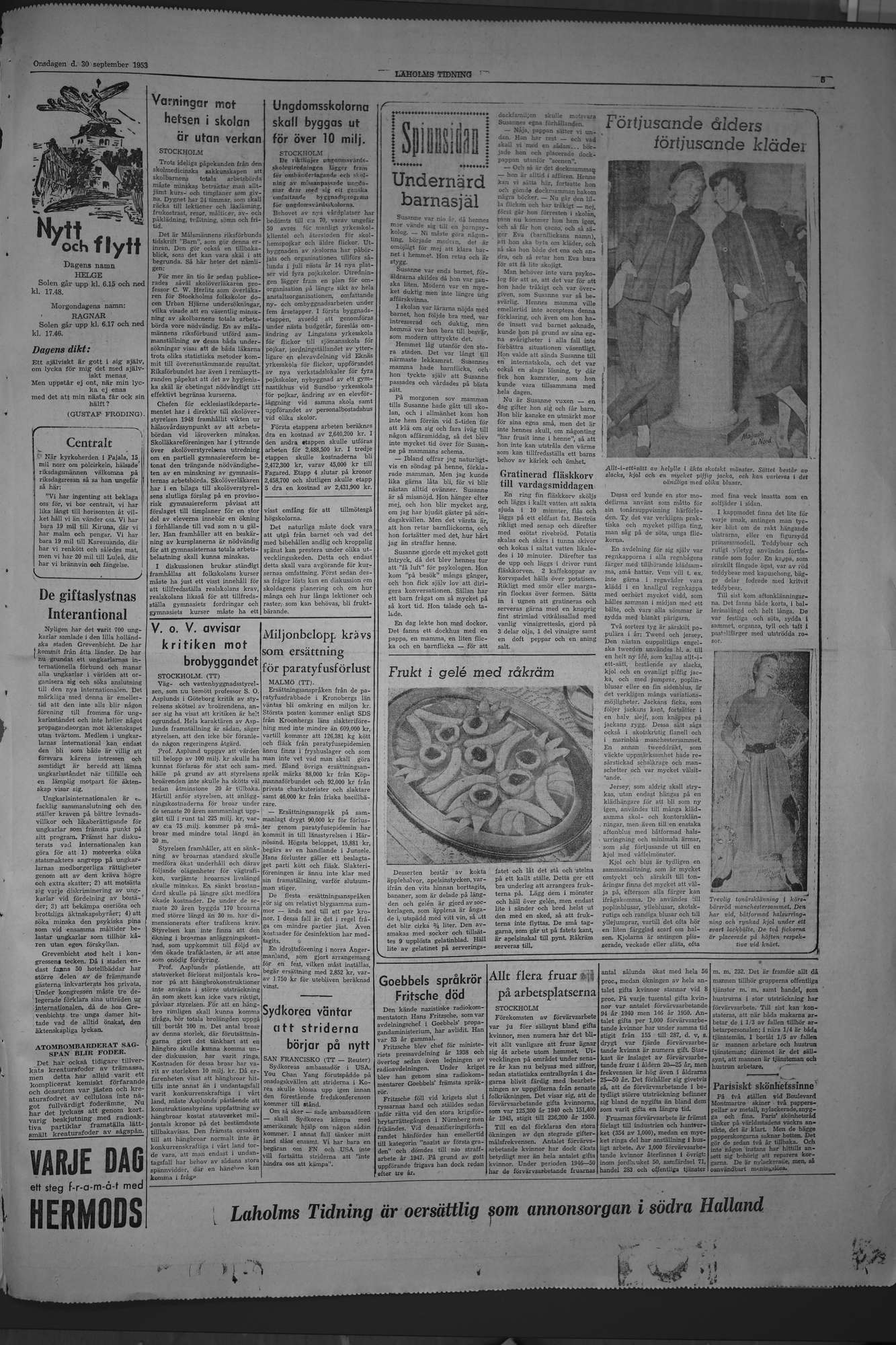 Laholms Tidning Onsdag 30 september 1953, sida 5