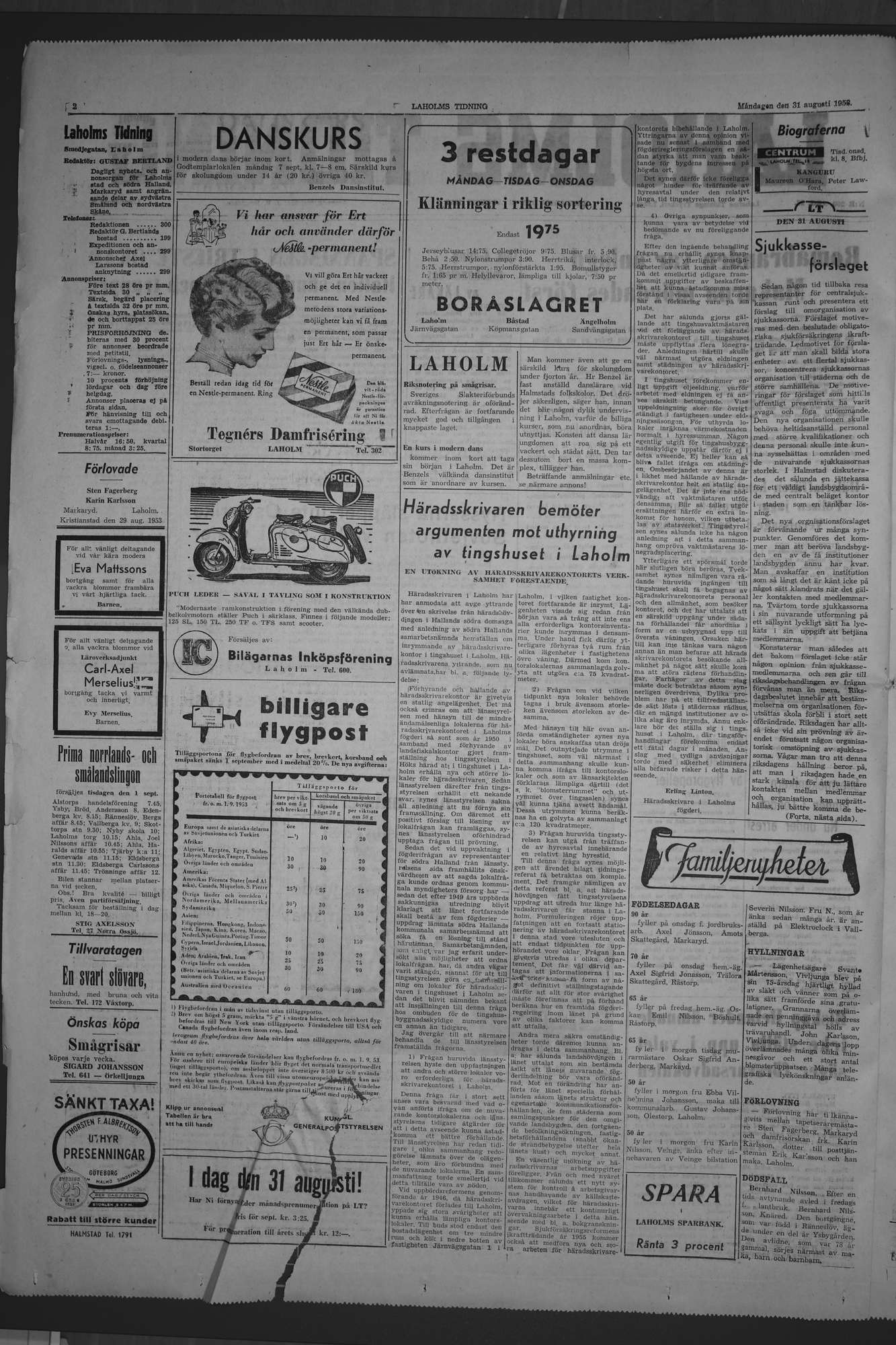 Laholms Tidning Måndag 31 augusti 1953, sida 2