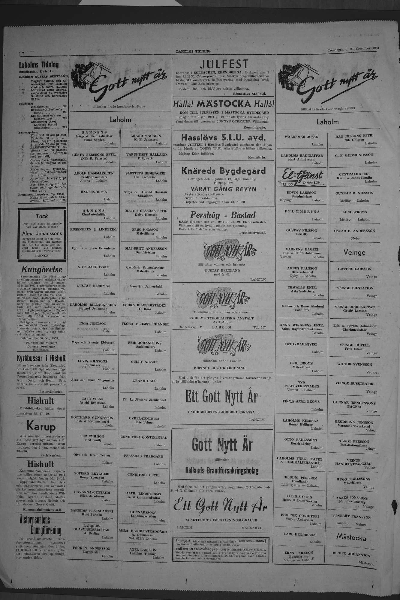 Laholms Tidning Torsdag 31 december 1953, sida 2
