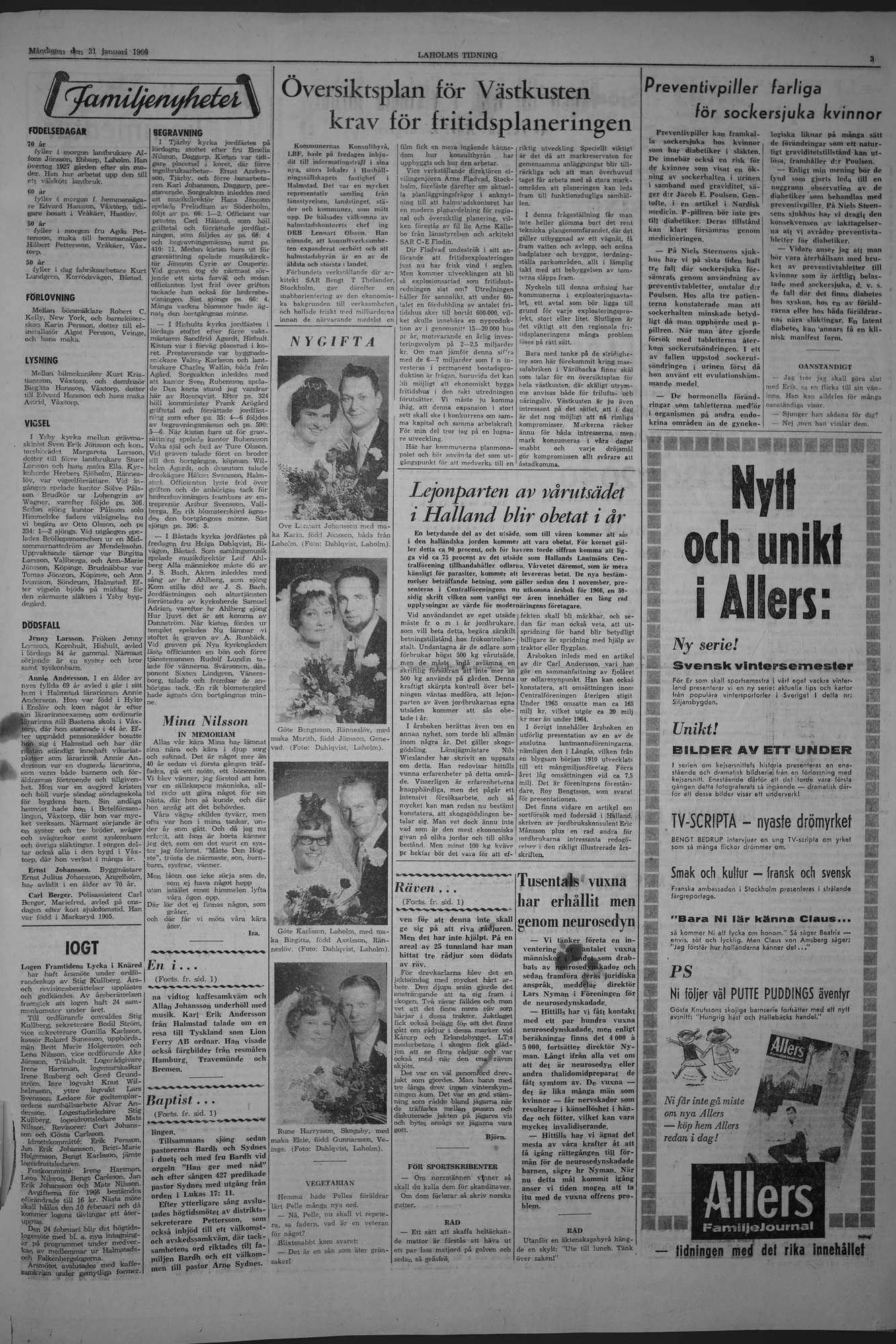 Laholms Tidning Måndag 31 januari 1966, sida 3