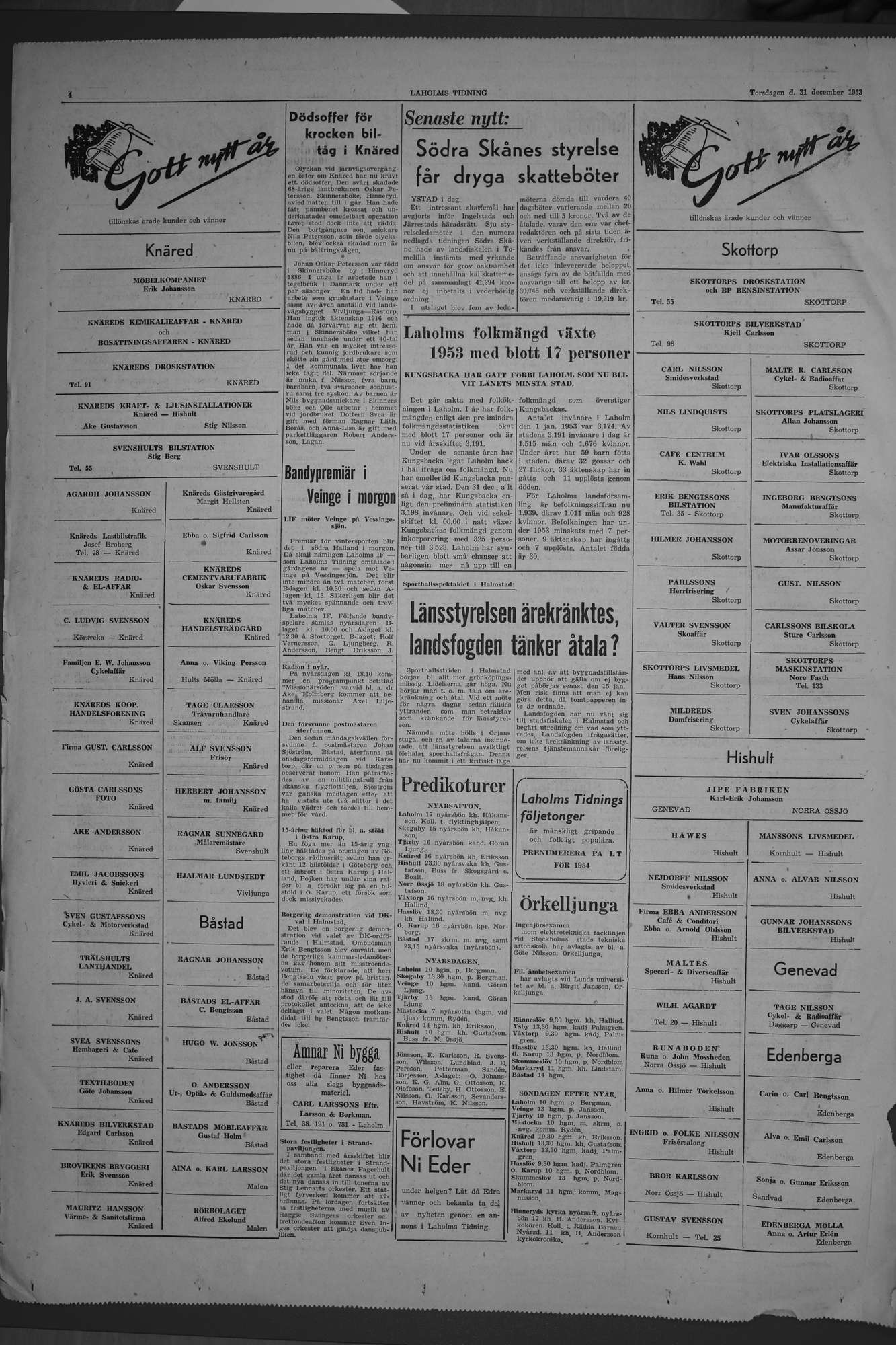 Laholms Tidning Torsdag 31 december 1953, sida 4