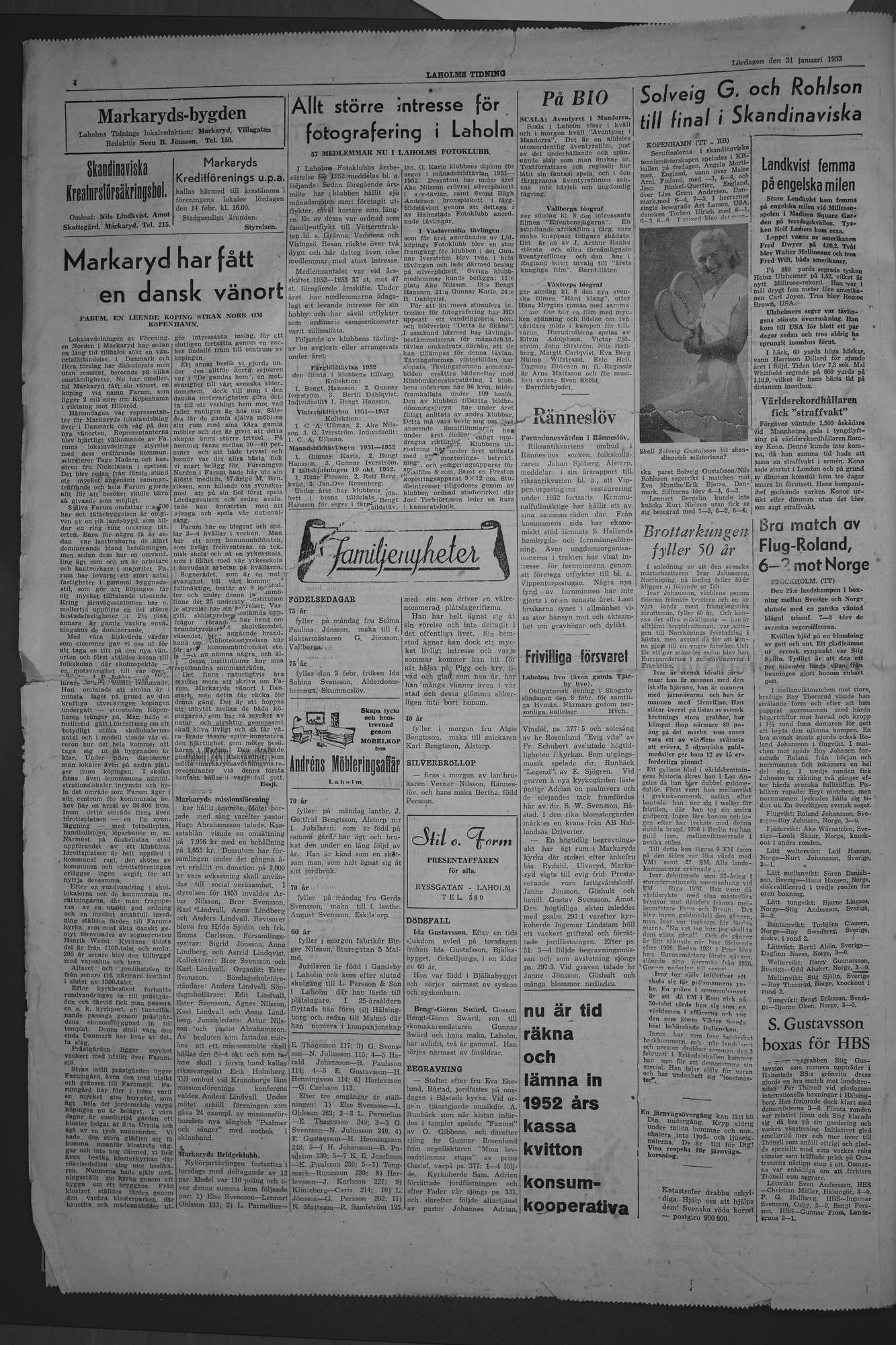 Laholms Tidning Lördag 31 januari 1953, sida 4