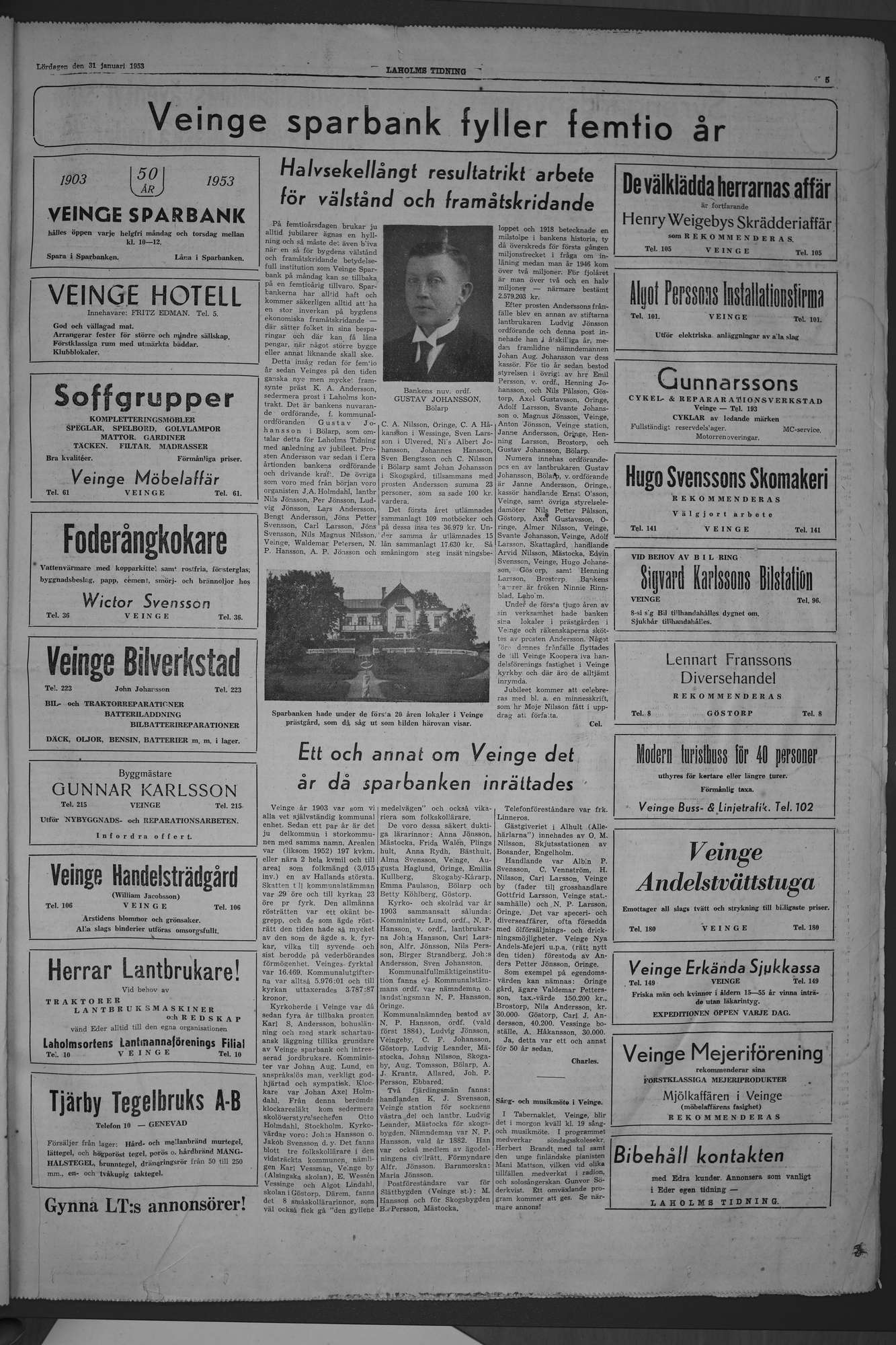 Laholms Tidning Lördag 31 januari 1953, sida 5