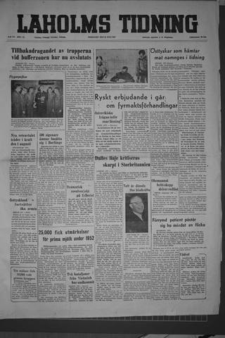Förstasidan, Fredag 31 juli 1953