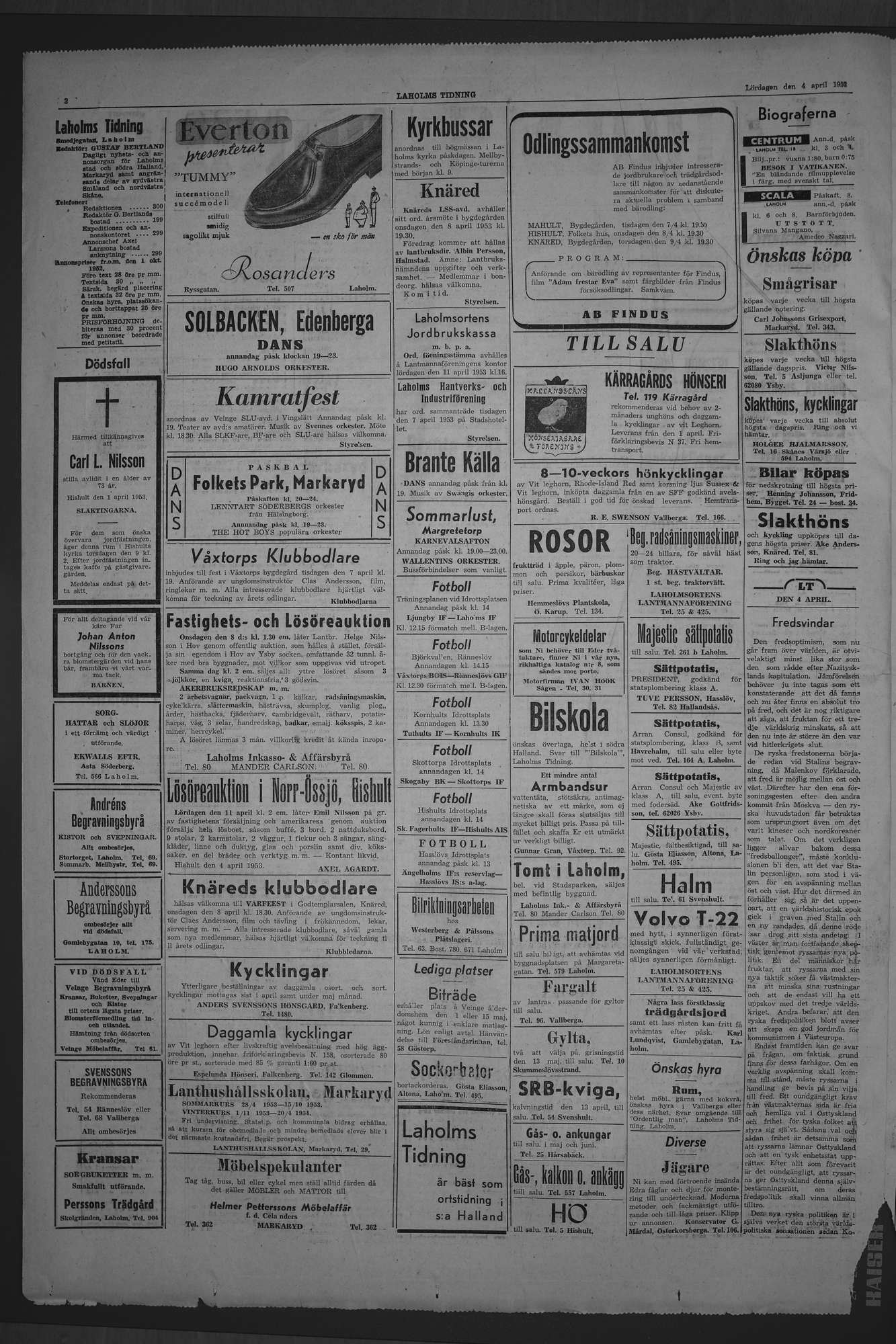Laholms Tidning Lördag 4 april 1953, sida 2