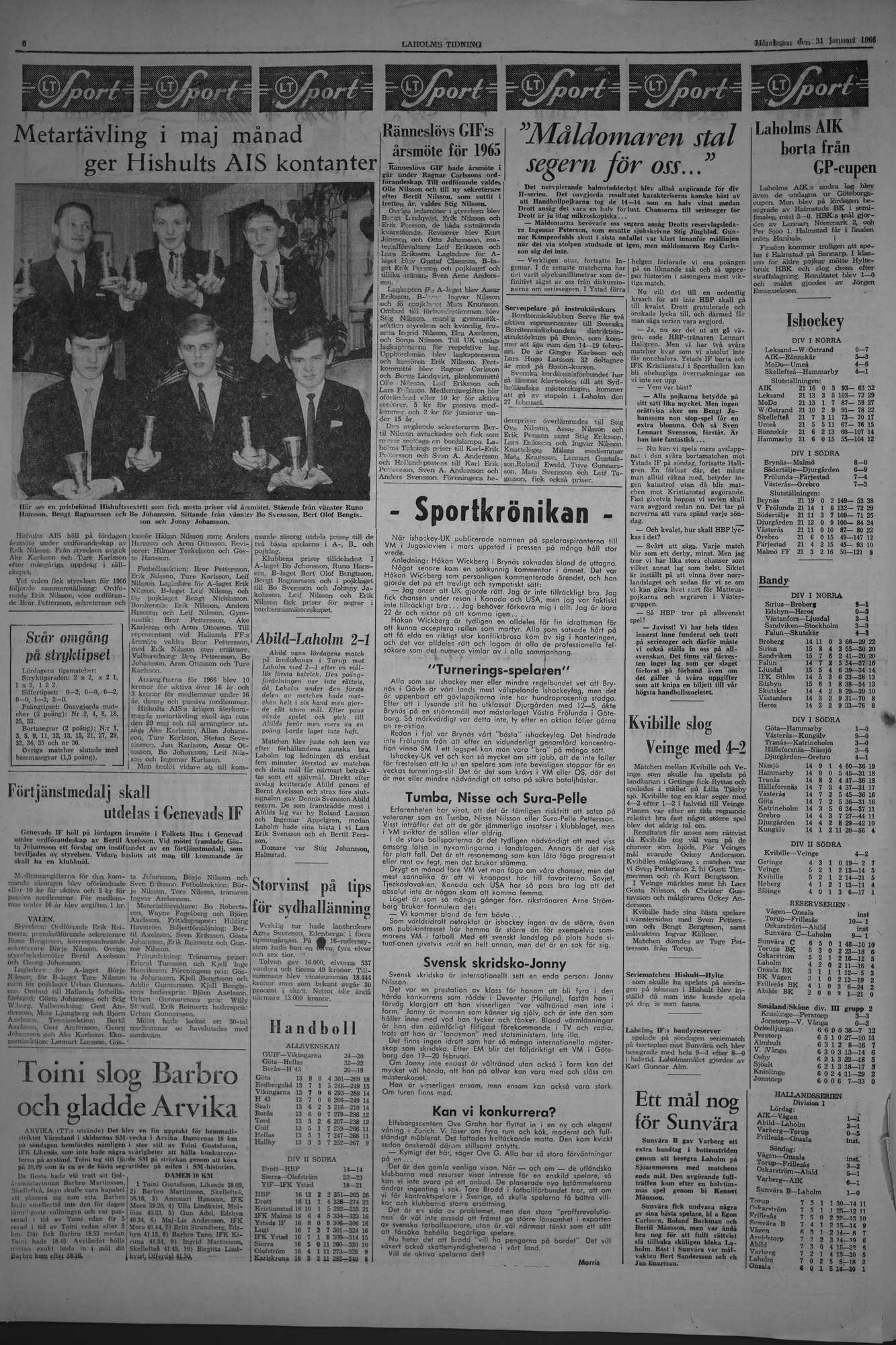 Laholms Tidning Måndag 31 januari 1966, sida 6