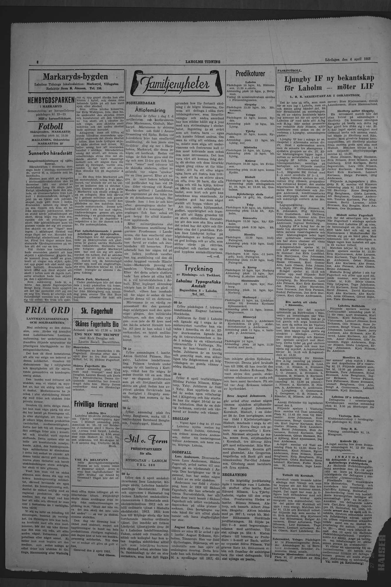 Laholms Tidning Lördag 4 april 1953, sida 4
