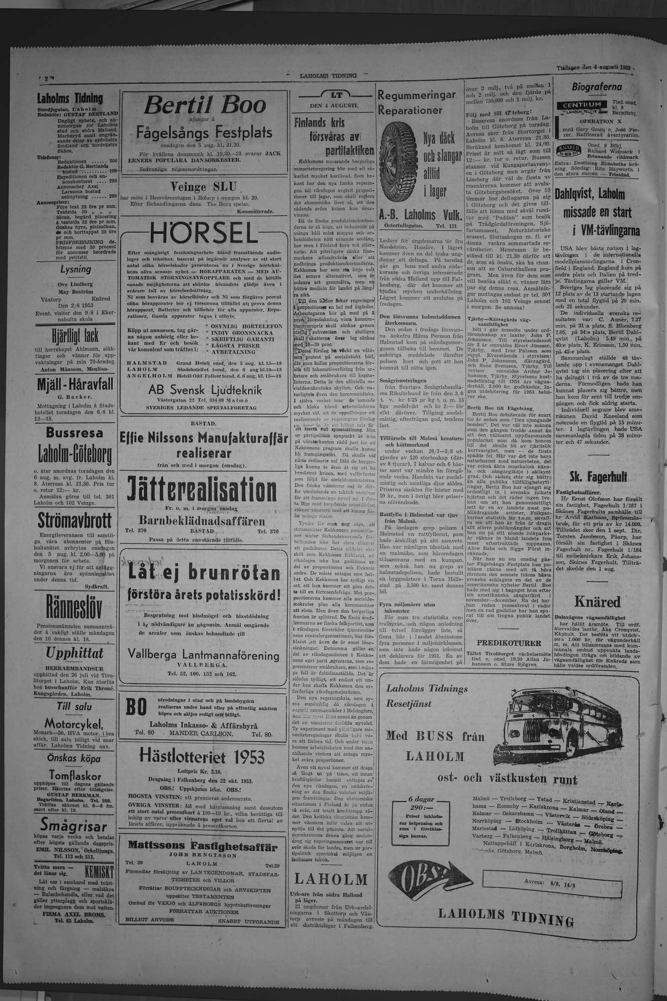 Laholms Tidning Tisdag 4 augusti 1953, sida 2