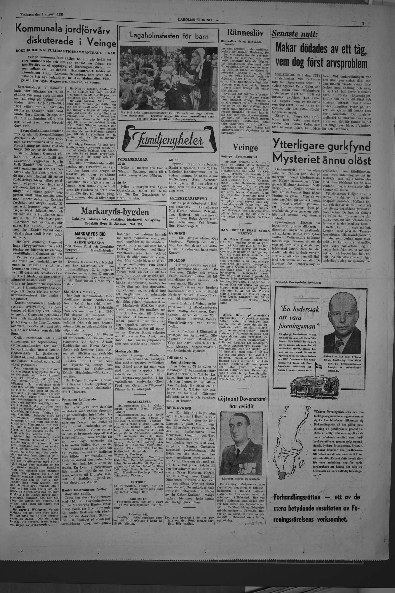 Laholms Tidning Tisdag 4 augusti 1953, sida 3