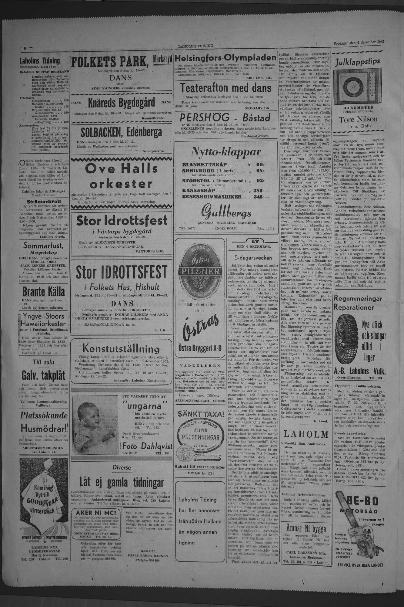 Laholms Tidning Fredag 4 december 1953, sida 2