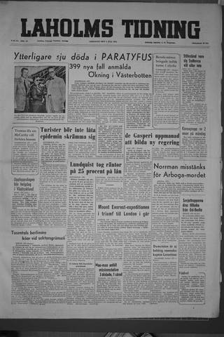 Förstasidan, Lördag 4 juli 1953