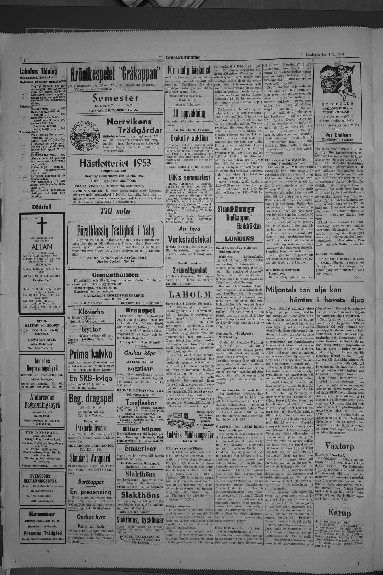 Laholms Tidning Lördag 4 juli 1953, sida 2