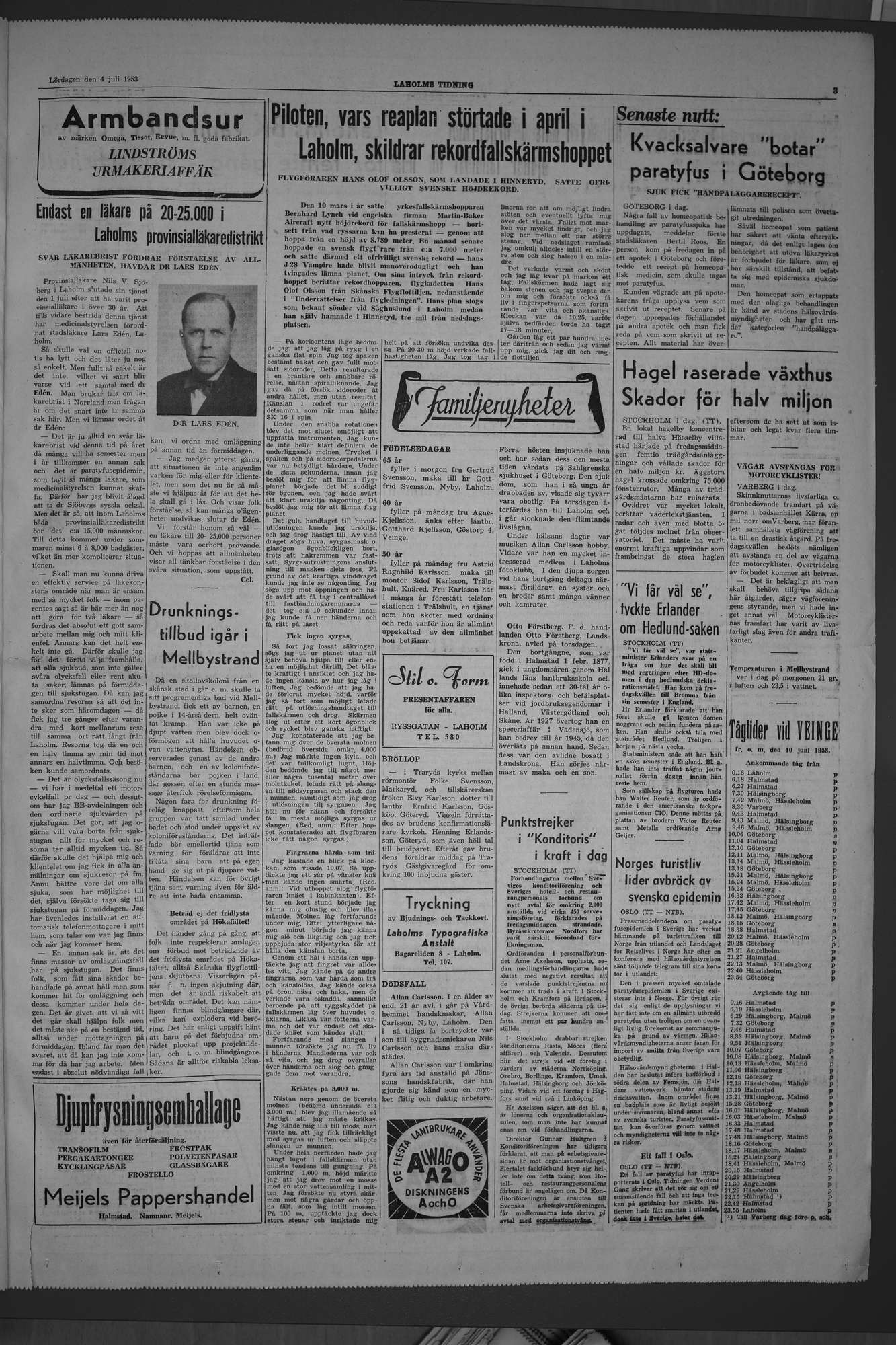 Laholms Tidning Lördag 4 juli 1953, sida 3